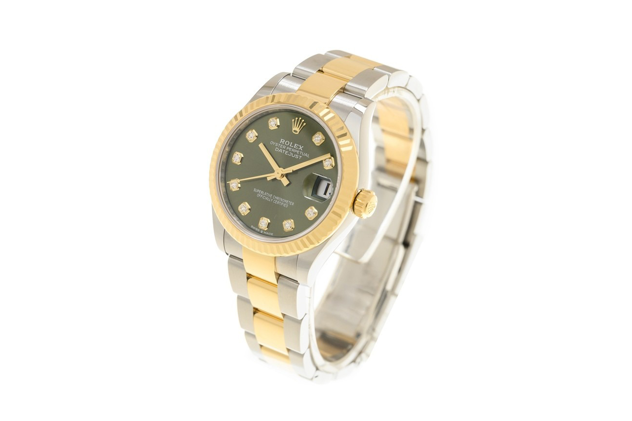 Đồng Hồ Rolex Datejust 31 278273 Mặt Số Xanh Oliu Nạm Kim Cương Dây Đeo Oyster