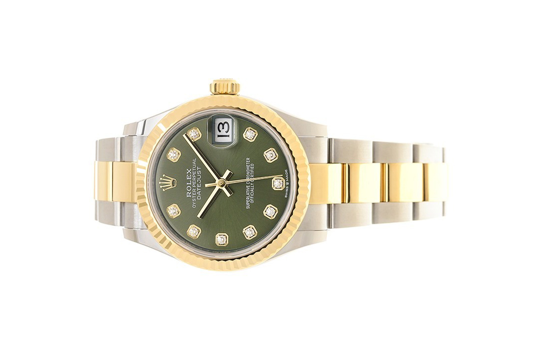 Đồng Hồ Rolex Datejust 31 278273 Mặt Số Xanh Oliu Nạm Kim Cương Dây Đeo Oyster