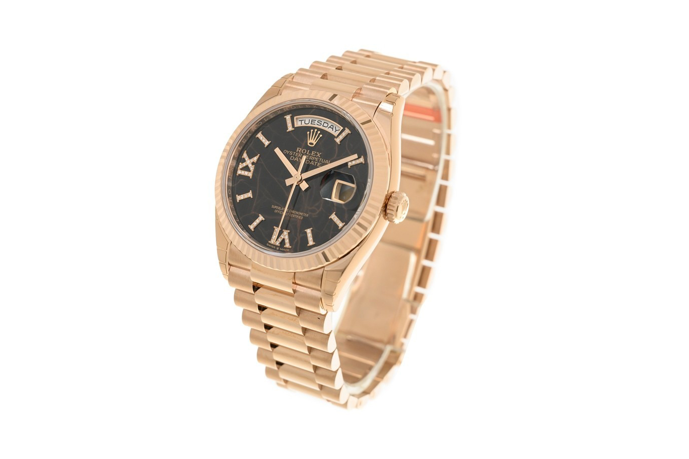 Đồng Hồ Rolex Day-Date 36 128235 Mặt Số Eisenkiesel Cọc Số La Mã Đính Kim Cương