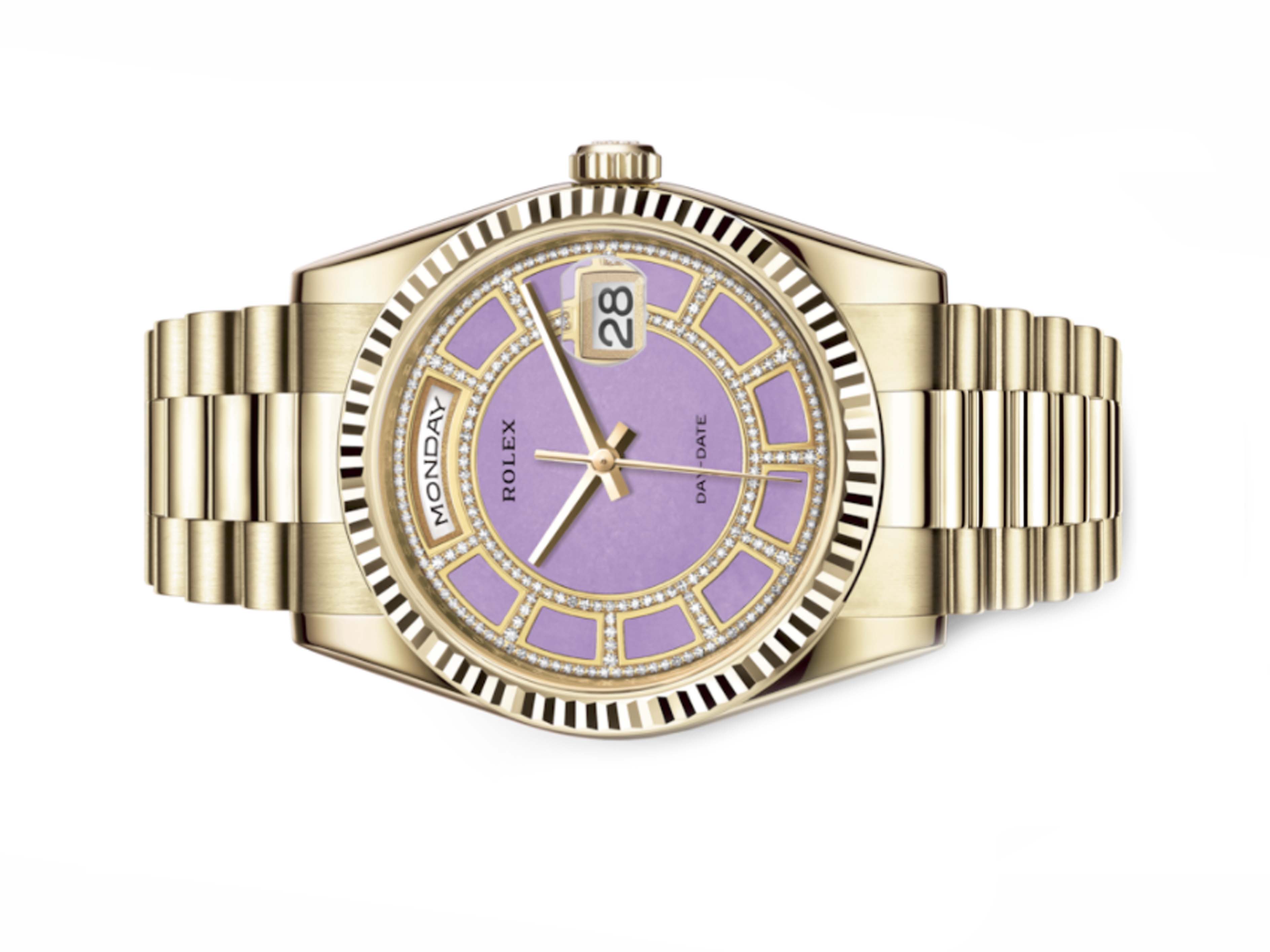Đồng Hồ Rolex Day Date 36 118238 Mặt Số Carousel Ngọc Bích Màu Lavender