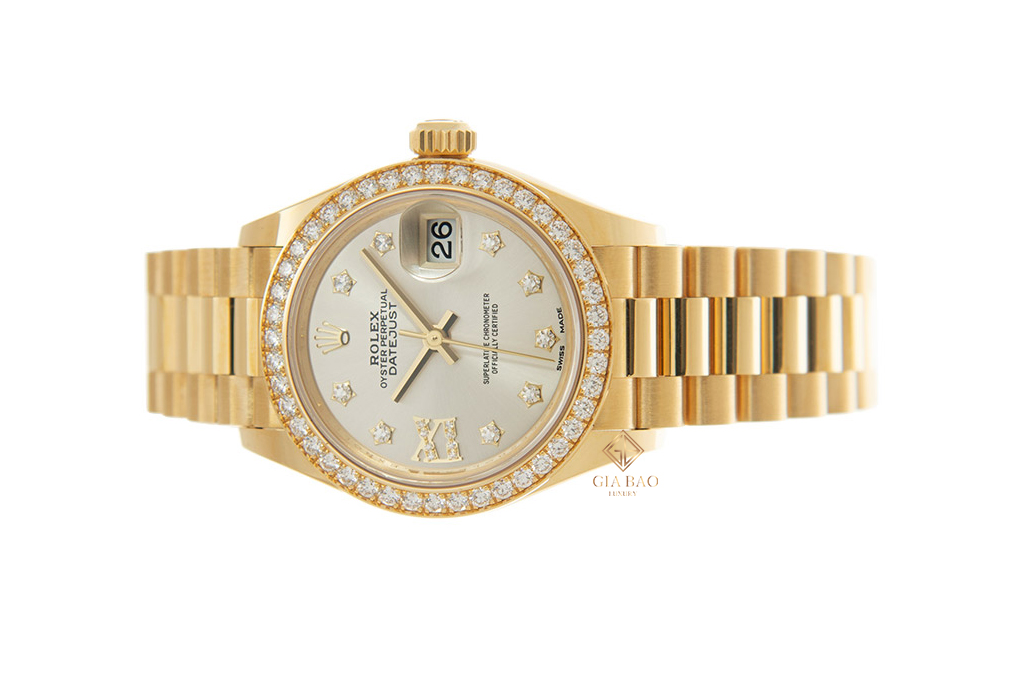 Đồng Hồ Rolex Lady-Datejust 279138RBR Mặt Số Bạc Cọc Số Sao Dây Đeo President