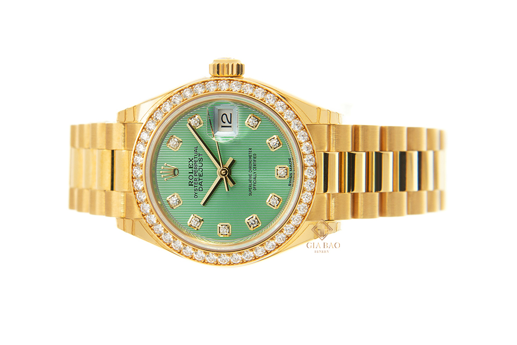 Đồng Hồ Rolex Lady-Datejust 279138RBR Mặt Số Xanh Nạm Kim Cương Dây Đeo President