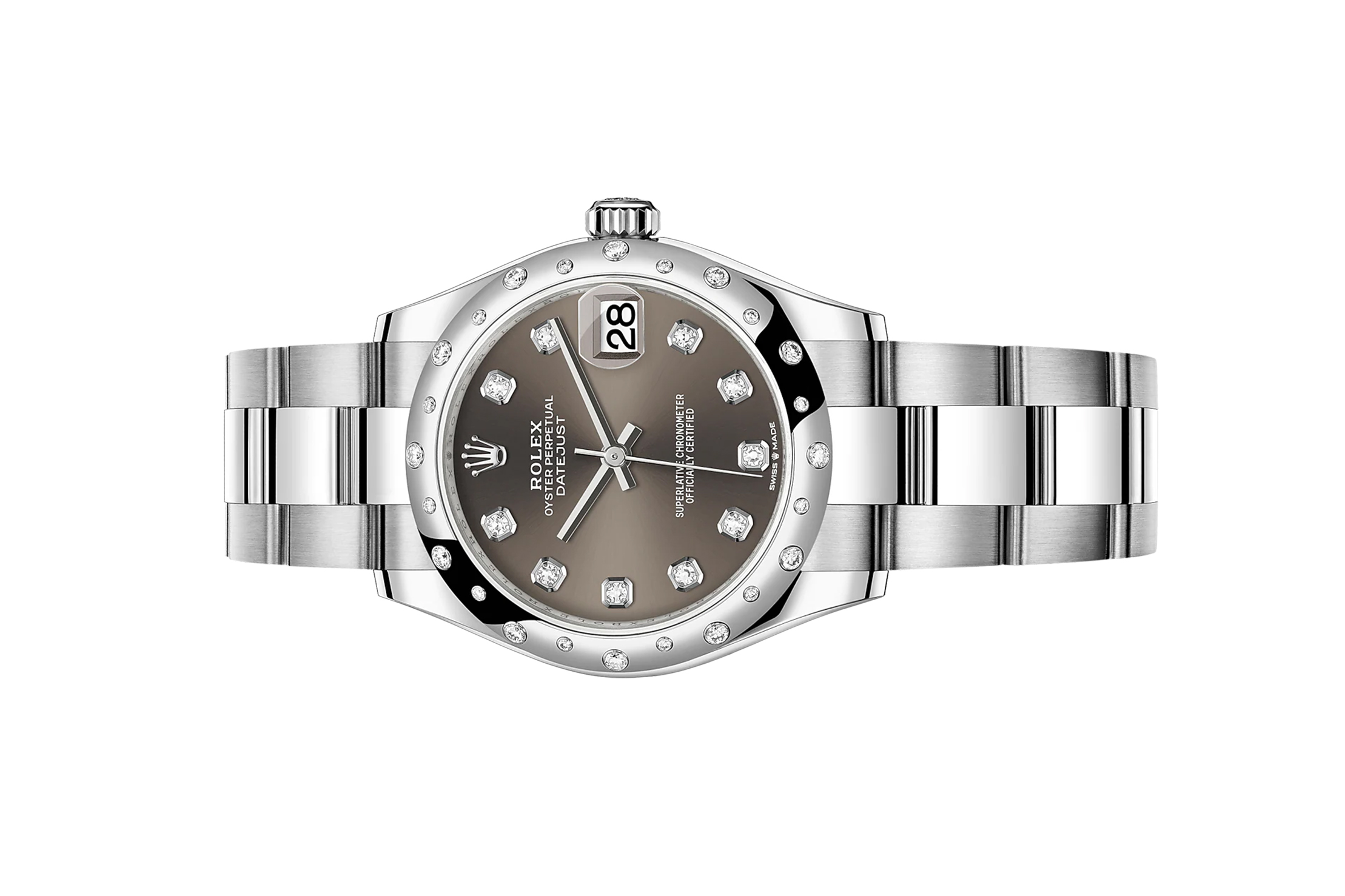 Đồng Hồ Rolex Datejust 31 278344RBR Mặt Số Xám Cọc Số Nạm Kim Cương Dây Đeo Oyster