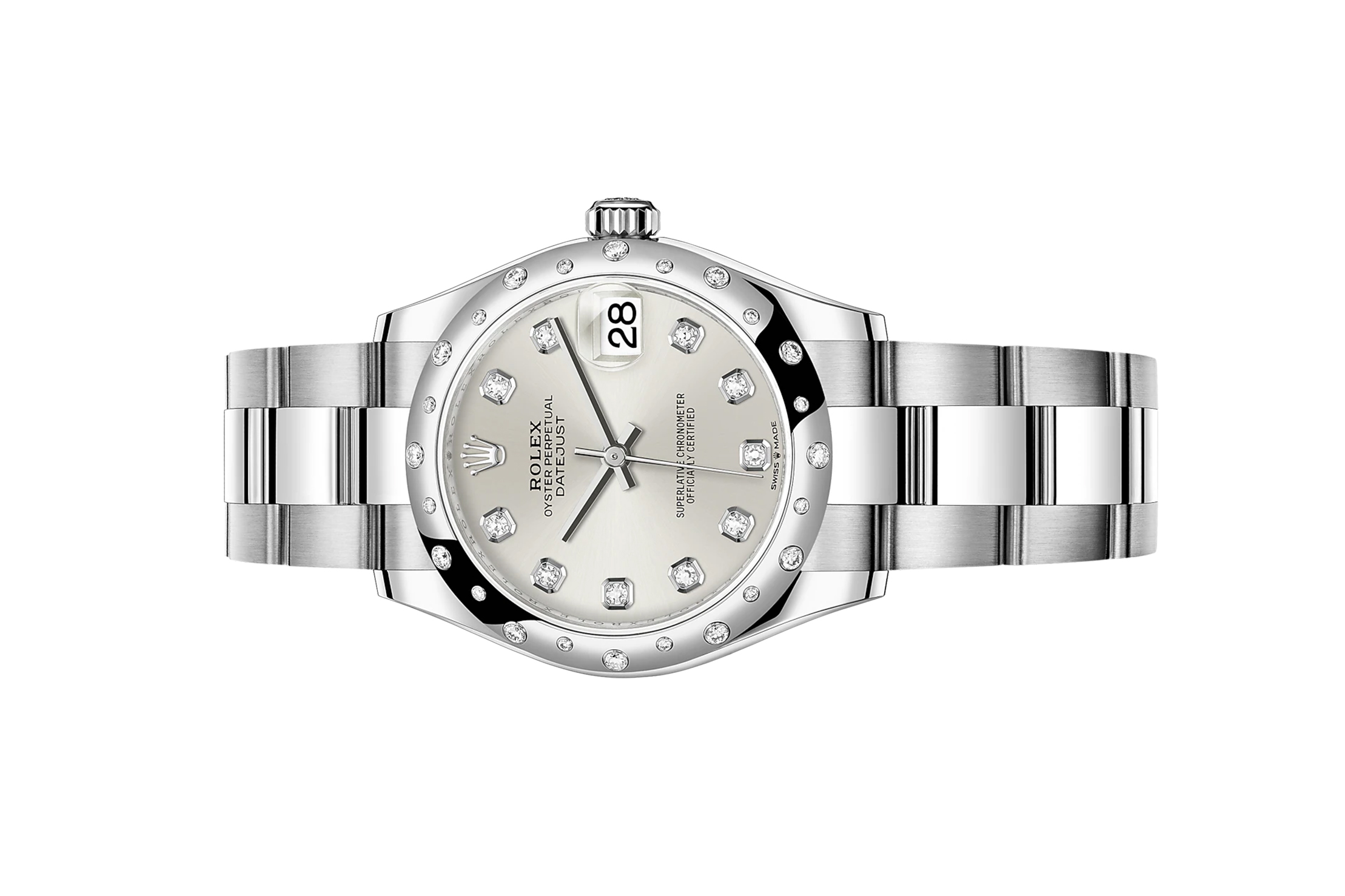 Đồng Hồ Rolex Datejust 31 278344RBR Mặt Số Bạc Cọc Số Nạm Kim Cương Dây Đeo Oyster