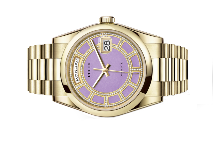 Đồng Hồ Rolex Day Date 36 118208 Mặt Số Carousel Ngọc Bích Màu Lavender