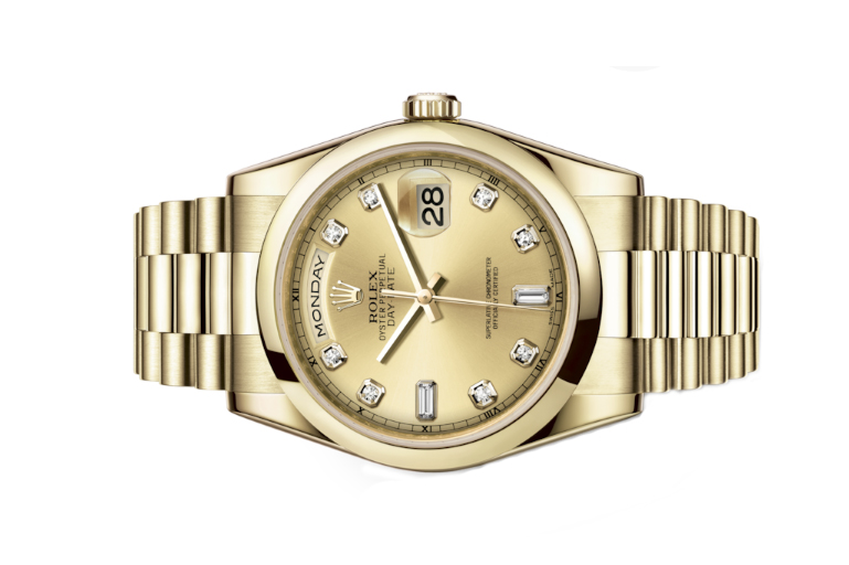 Đồng Hồ Rolex Day Date 36 118208 Mặt Số Champagne Nạm Kim Cương