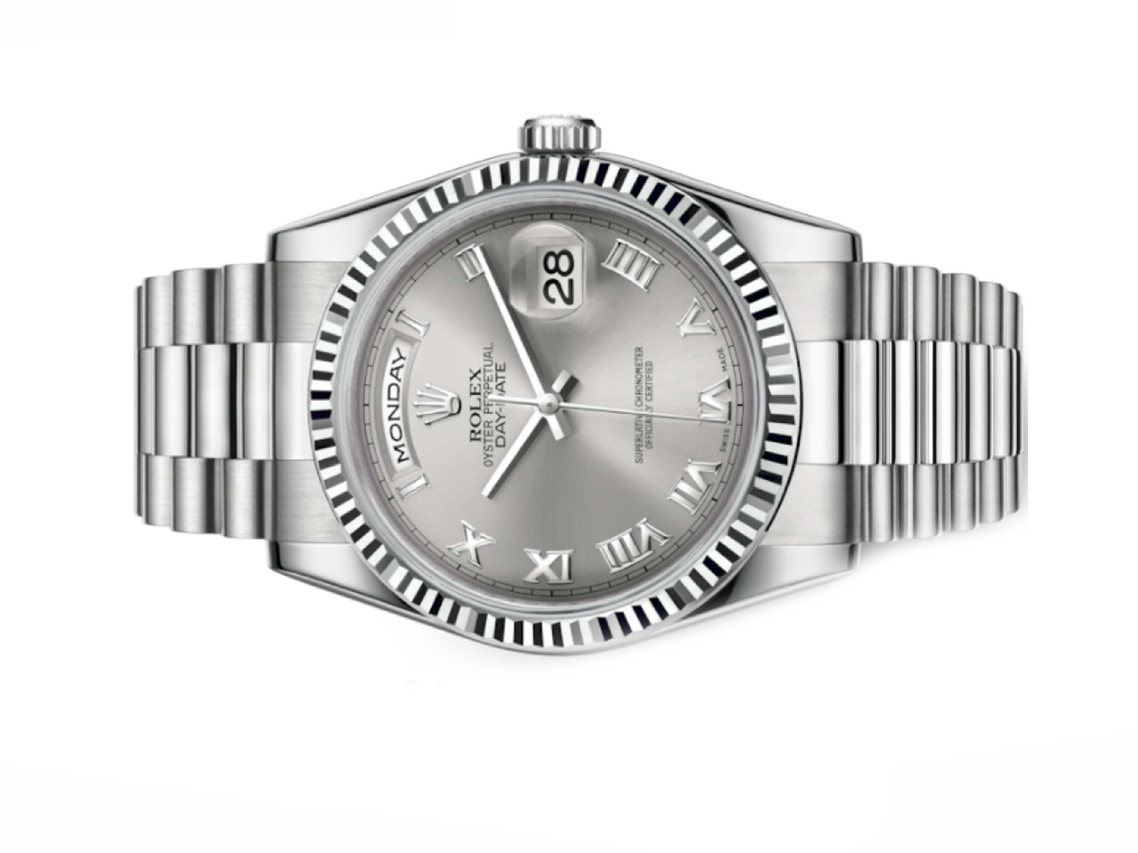 Đồng Hồ Rolex Day Datev118239 Mặt Số Bạc Cọc Số La Mã