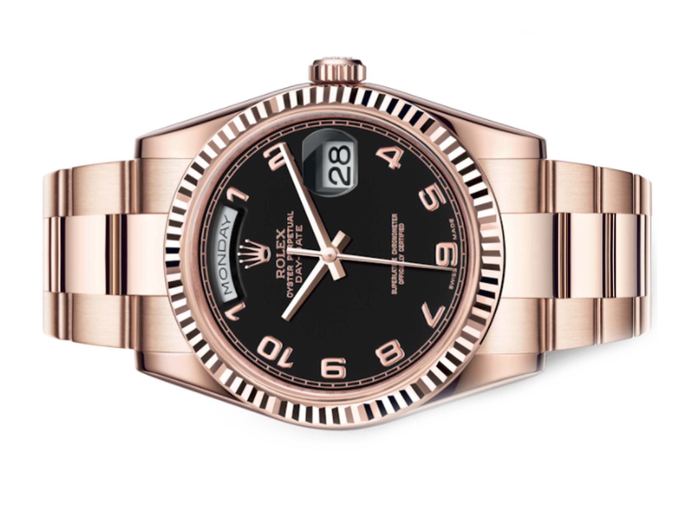 Đồng Hồ Rolex Day-Date 36 118235 Mặt Số Đen Cọc Số Ả Rập