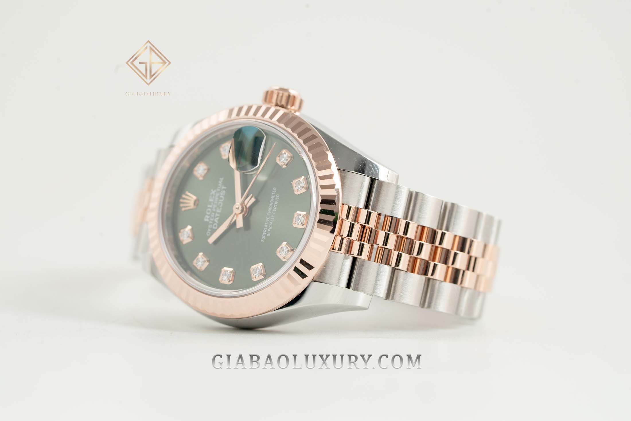 Đồng Hồ Rolex Lady Datejust 28 279171 Mặt Số Oliu Xanh Cọc Số Kim Cương