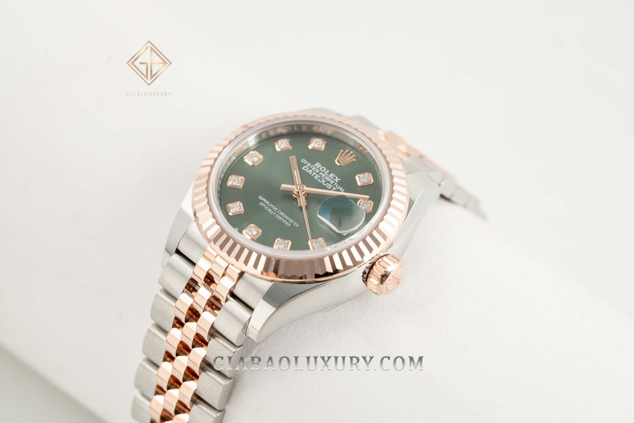 Đồng Hồ Rolex Lady Datejust 28 279171 Mặt Số Oliu Xanh Cọc Số Kim Cương