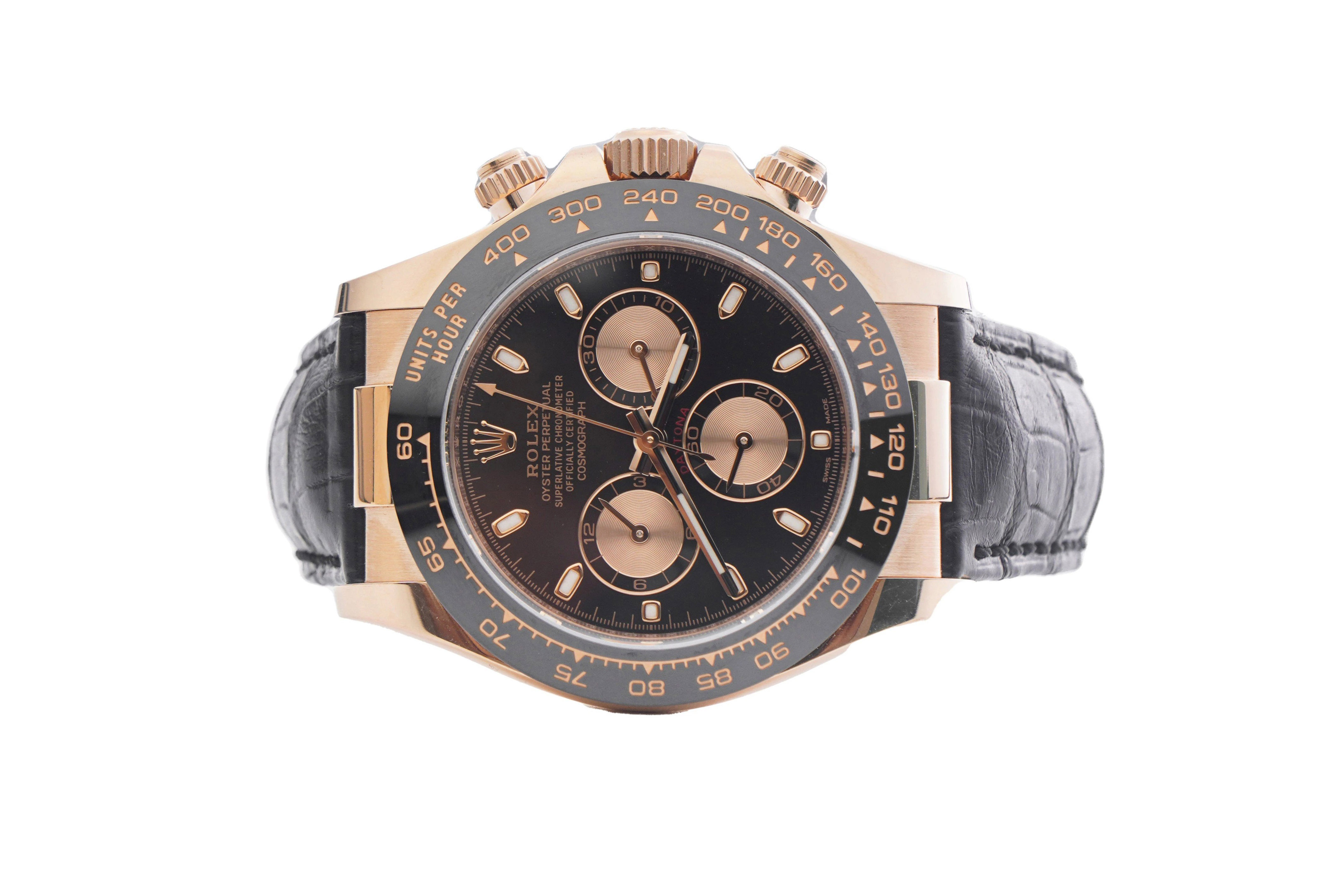 Đồng Hồ Rolex Cosmograph Daytona 116515LN Mặt Số Đen Hồng Dây Da