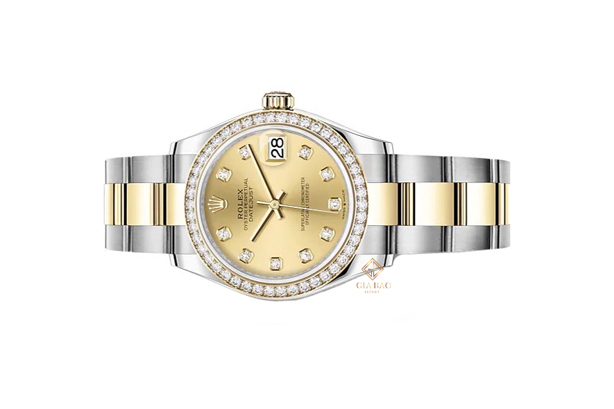 Đồng Hồ Rolex Datejust 31 278383RBR Mặt Số Vàng Champagne Cọc Số Kim Cương Dây Đeo Oyster