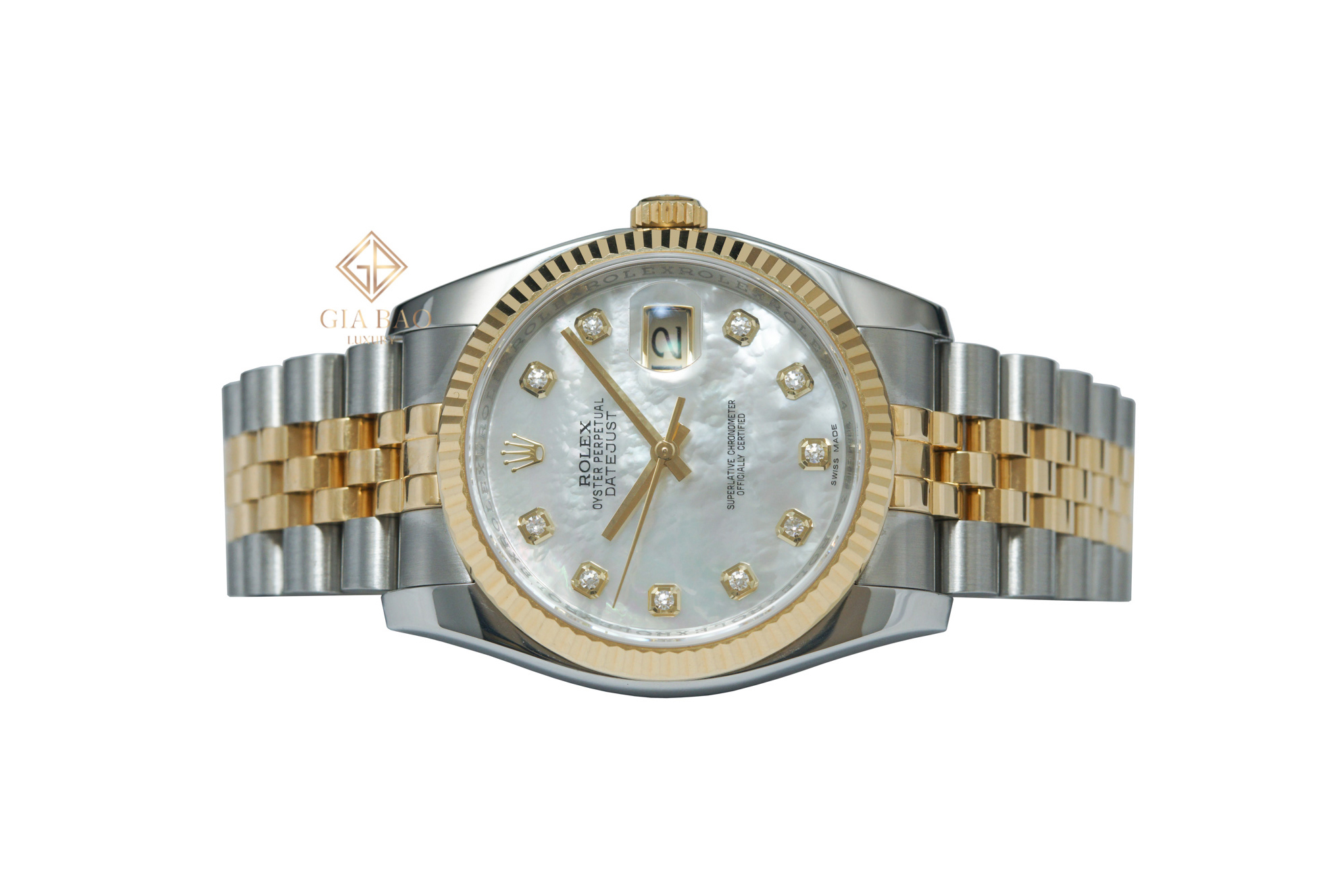 Đồng Hồ Rolex Datejust 36 116233 Mặt Số Khảm Trai Trắng (Used)