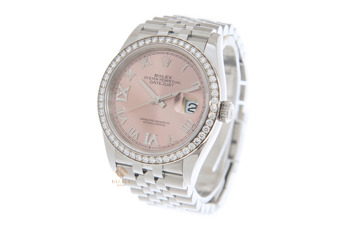 Đồng Hồ Rolex Datejust 36 126284RBR Mặt Số Hồng Cọc Số La Mã Đính Kim Cương