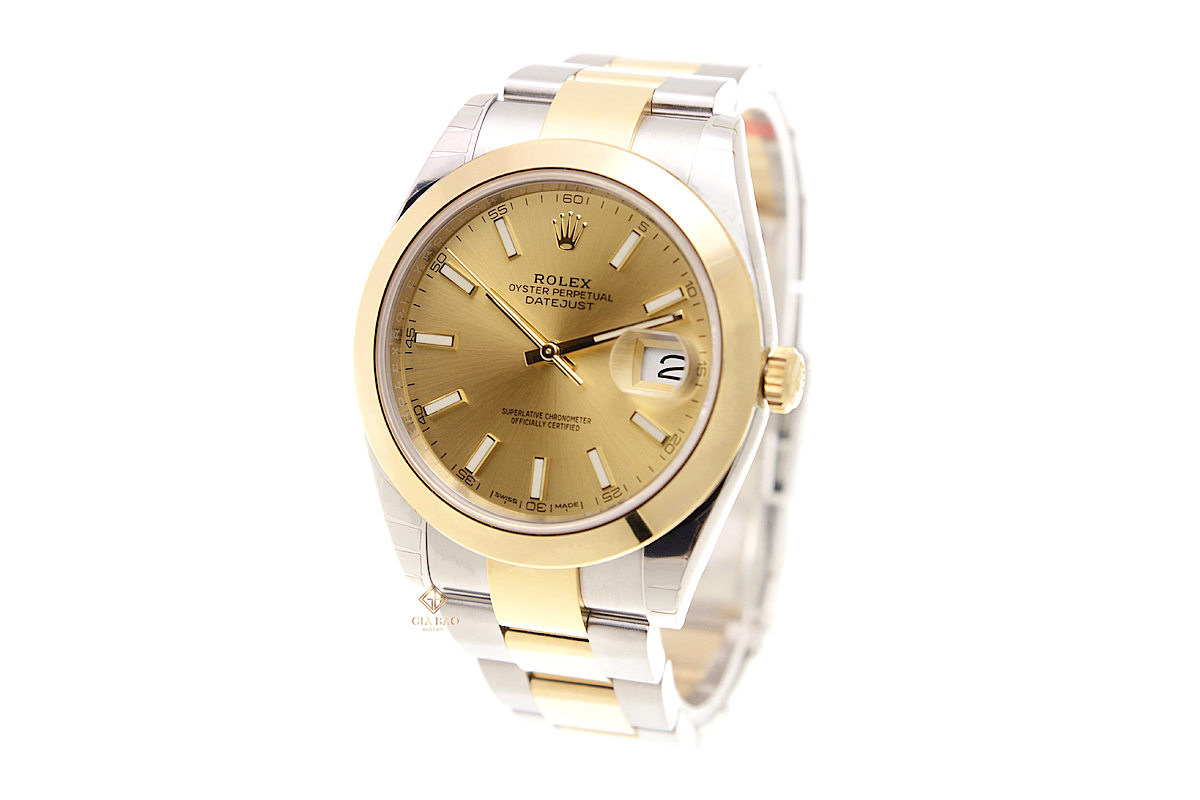 Đồng Hồ Rolex Datejust 41 126303 Mặt Số Vàng Champagne Cọc Số Dạ Quang Dây Đeo Oyster