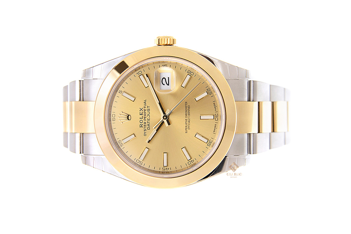 Đồng Hồ Rolex Datejust 41 126303 Mặt Số Vàng Champagne Cọc Số Dạ Quang Dây Đeo Oyster