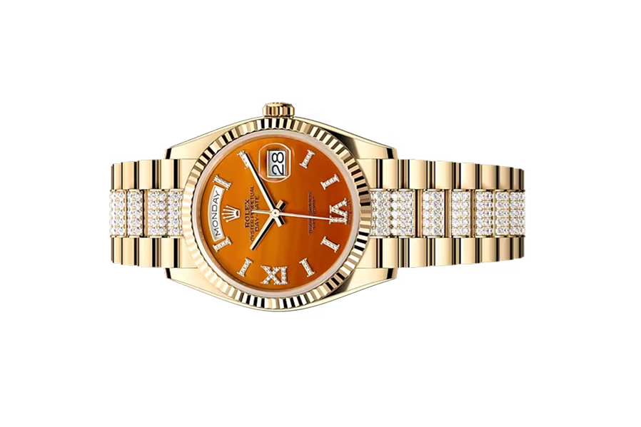 Đồng Hồ Rolex Day-Date 36 128238 Mặt Số Đá Carnelian Dây Đeo President Nạm Kim Cương