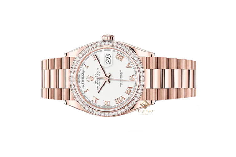 Đồng Hồ Rolex Day-Date 36 128345RBR Mặt Số Trắng Cọc Số La Mã