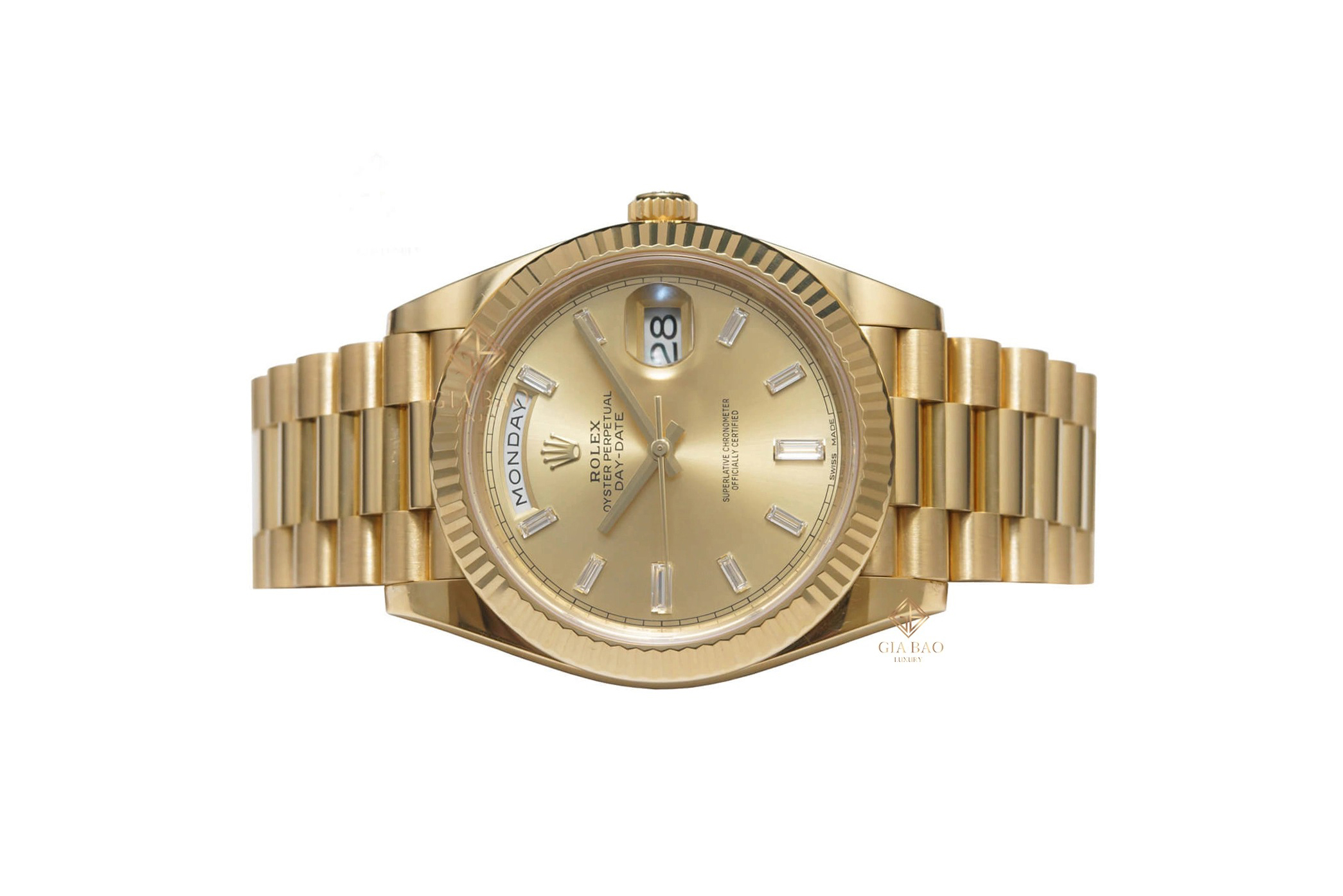 Đồng Hồ Rolex Day-Date 40 228238 Mặt Số Vàng Champagne Nạm Kim Cương (Like New)