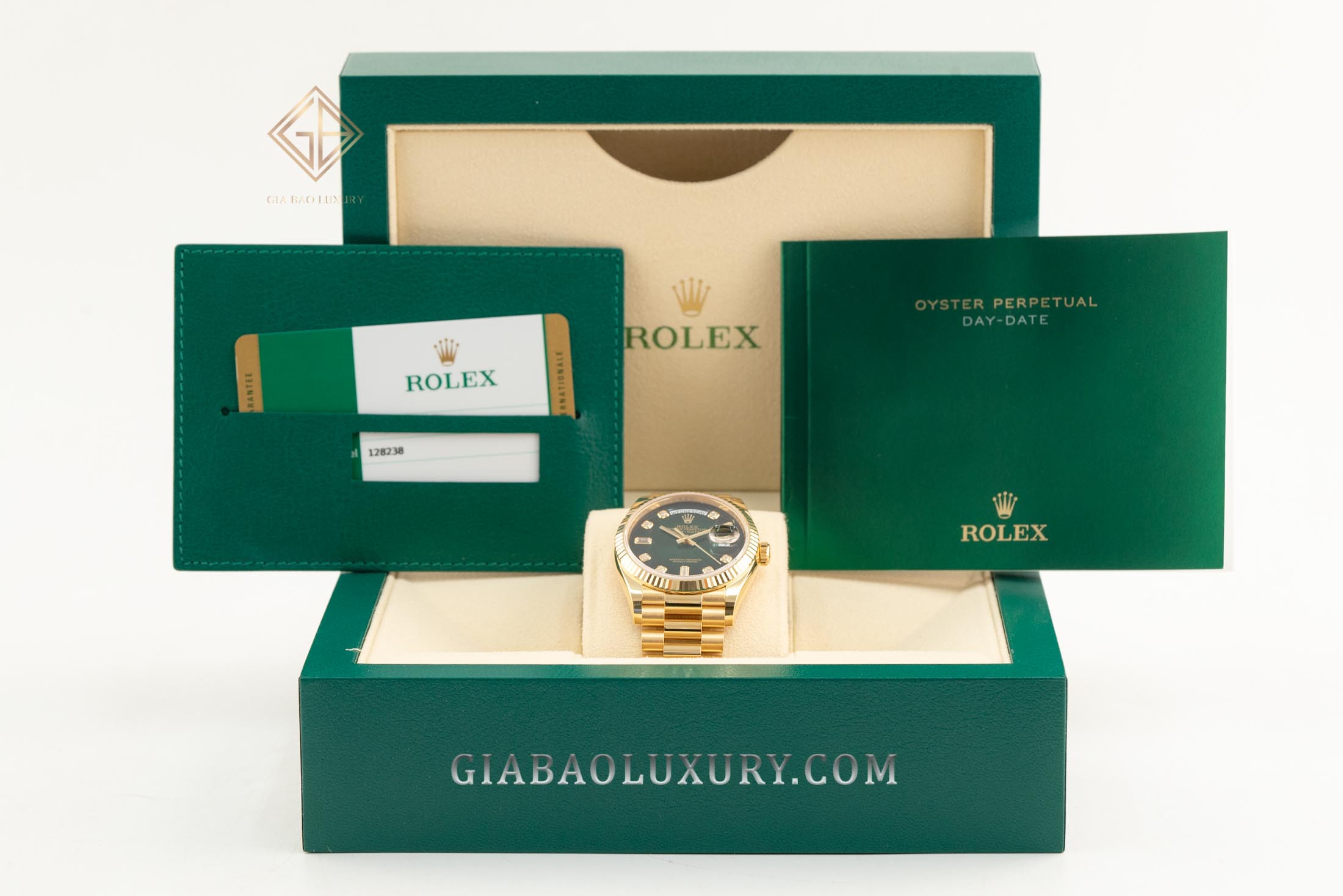Đồng Hồ Rolex Day-Date 36 128238 Mặt Số Ombre Xanh Lá