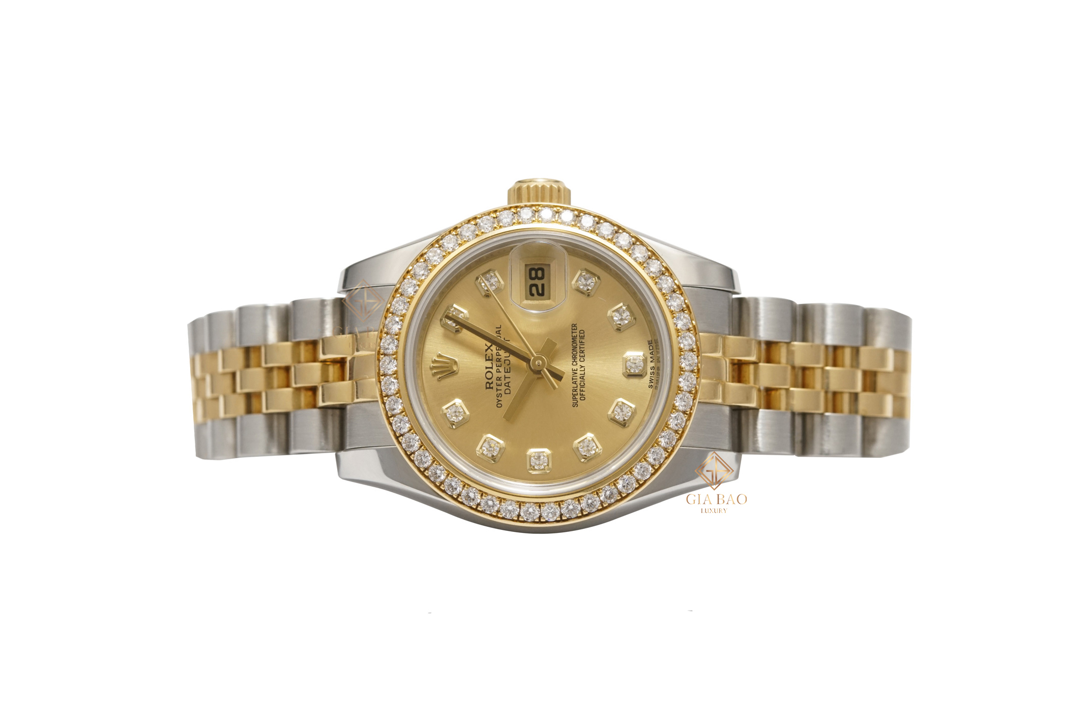 Đồng Hồ Rolex Lady-Datejust 26 179383 Mặt Số Vàng Champagne Cọc Số Kim Cương