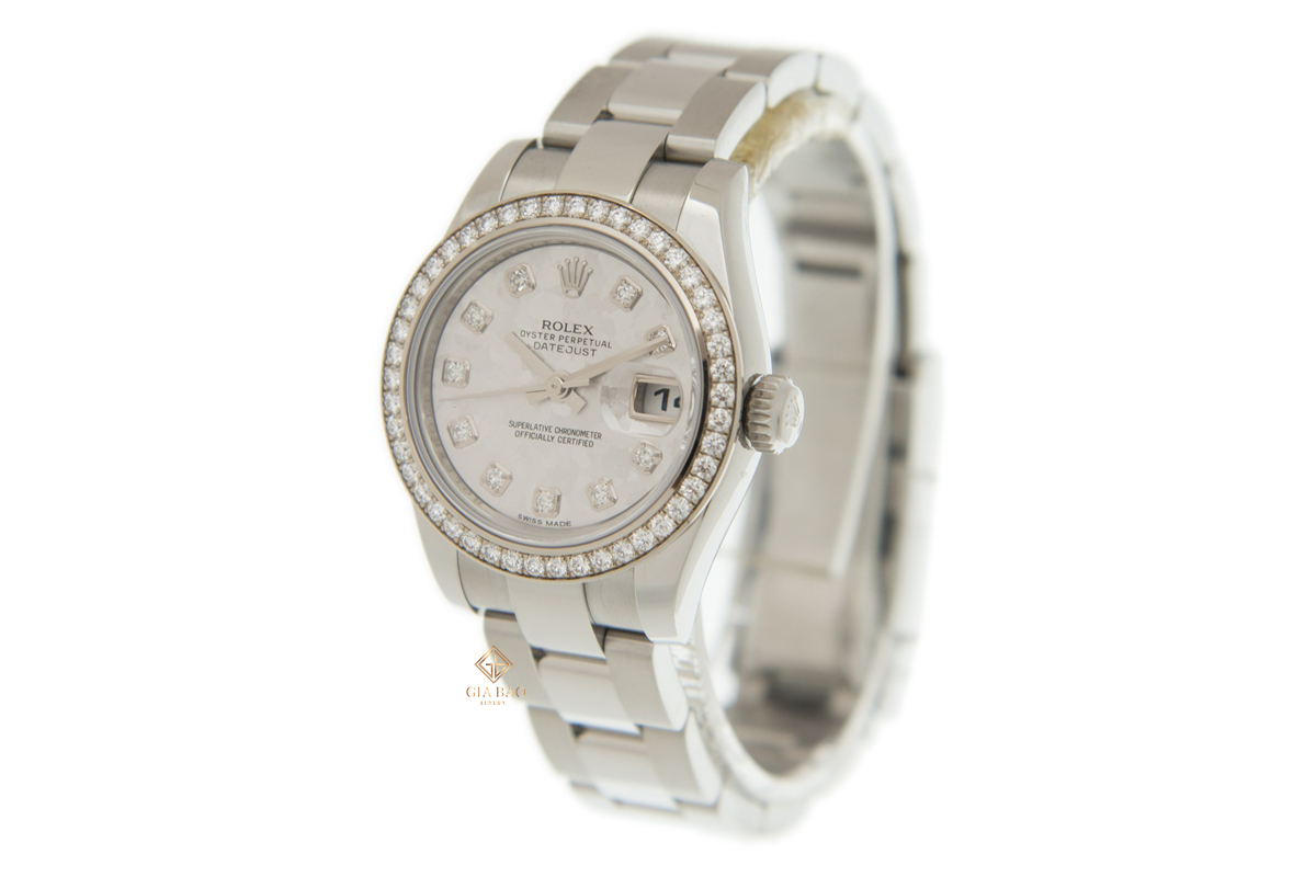 Đồng Hồ Rolex Lady-Datejust 26 179384 Mặt Số Vân Đá Bạc Nạm Kim Cương Dây Đeo Oyster