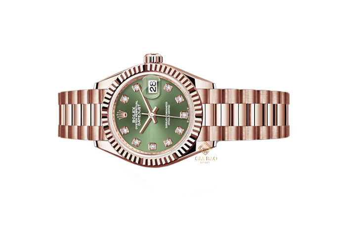 Đồng Hồ Rolex Lady-Datejust 279175 Mặt Số Xanh Oliu Cọc Số Nạm Kim Cương Dây Đeo President