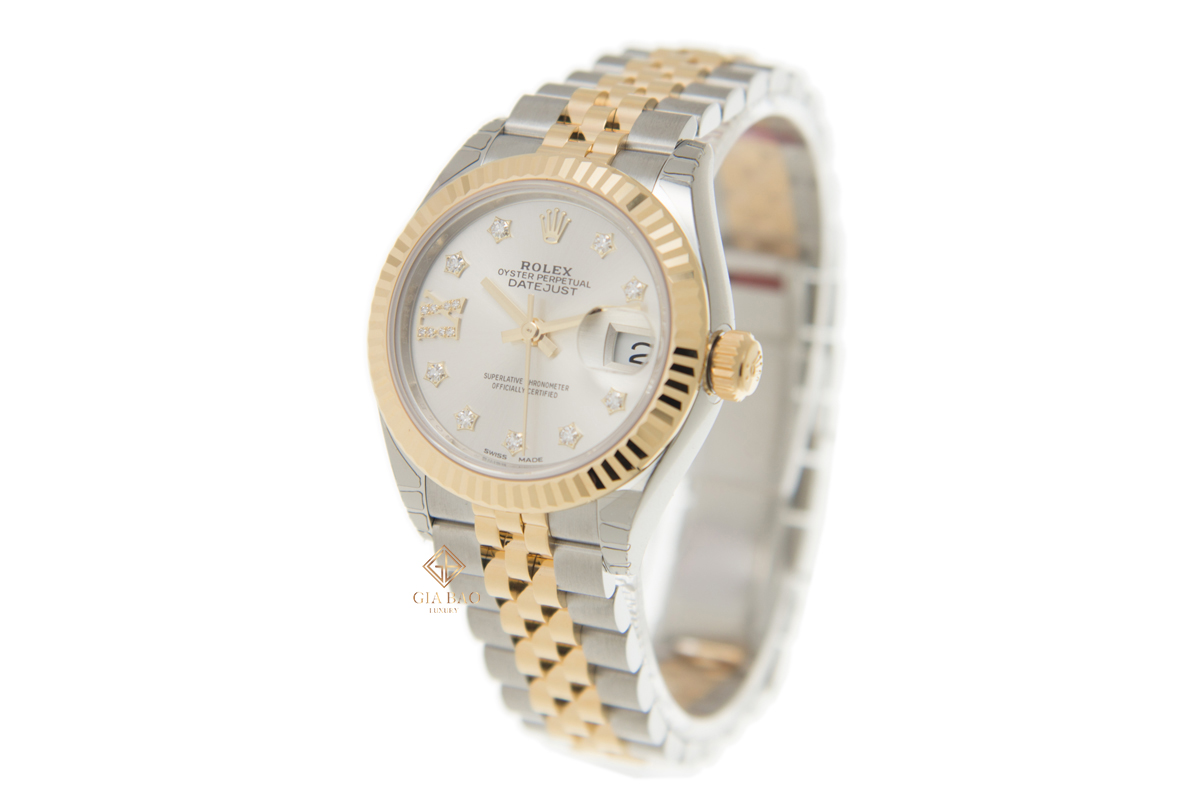 Đồng Hồ Rolex Lady-Datejust 28 279173 Mặt Số Bạc Cọc Số Sao Kim Cương