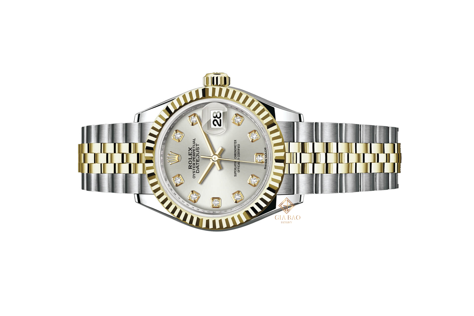 Đồng Hồ Rolex Lady-Datejust 28 279173 Mặt Số Bạc Nạm Kim Cương