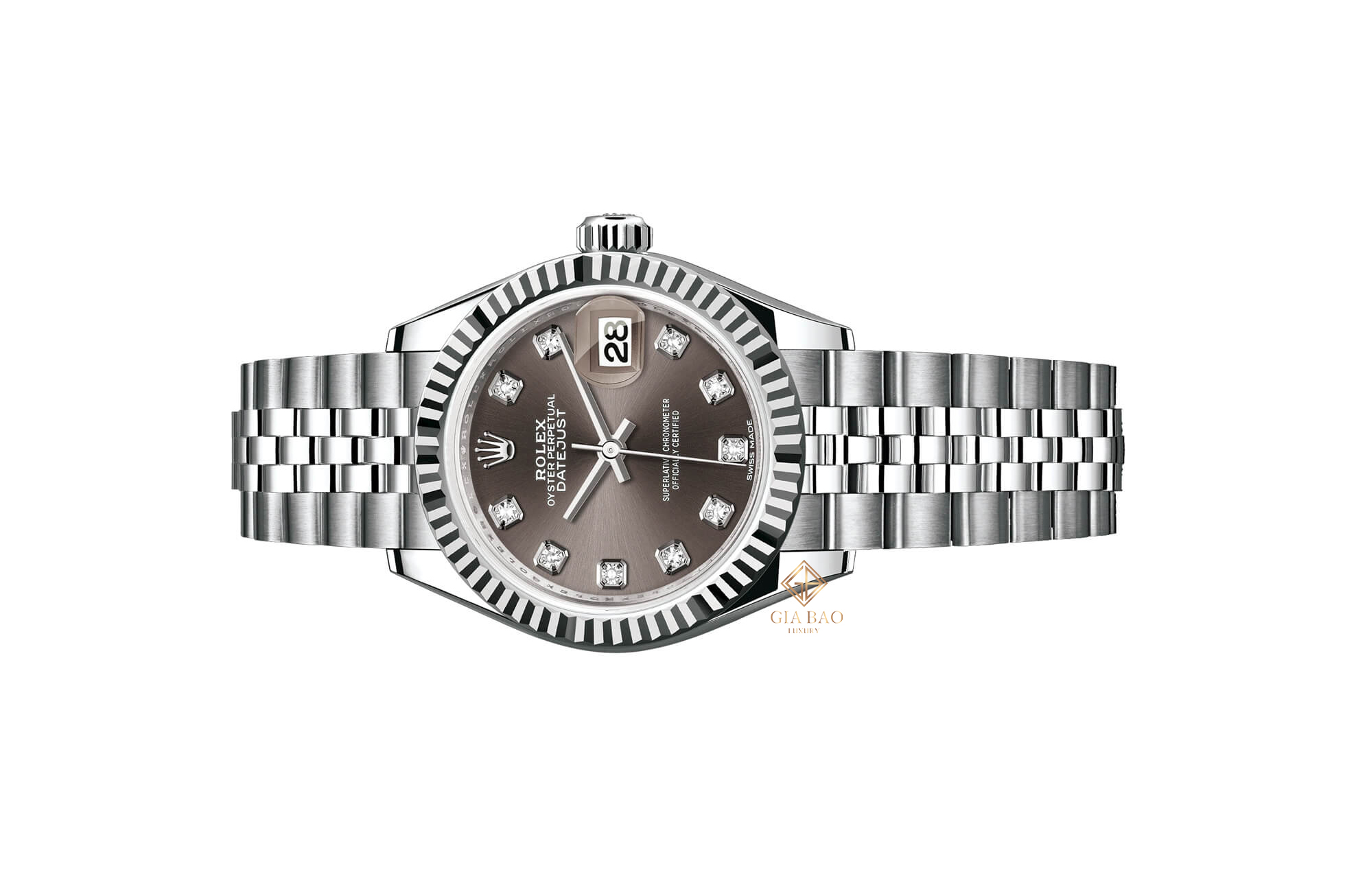 Đồng Hồ Rolex Lady-Datejust 28 279174 Mặt Số Xám Tối Nạm Kim Cương