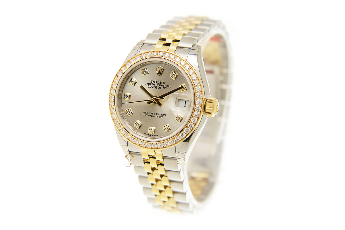 Đồng Hồ Rolex Lady-Datejust 28 279383RBR Mặt Số Bạc Nạm Kim Cương