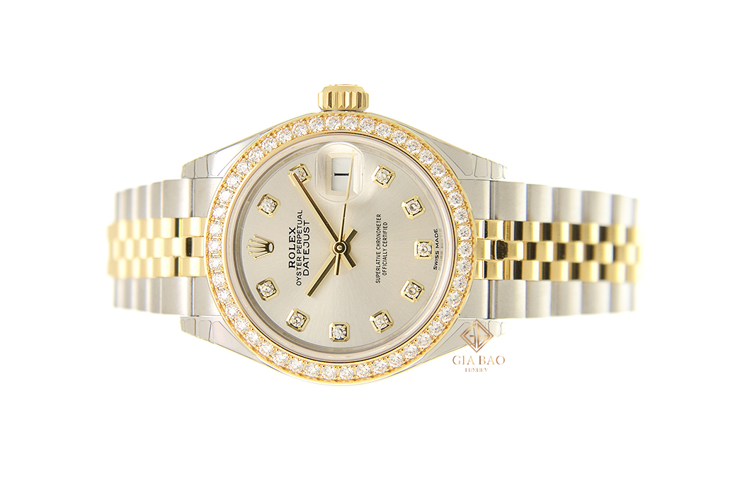 Đồng Hồ Rolex Lady-Datejust 28 279383RBR Mặt Số Bạc Nạm Kim Cương