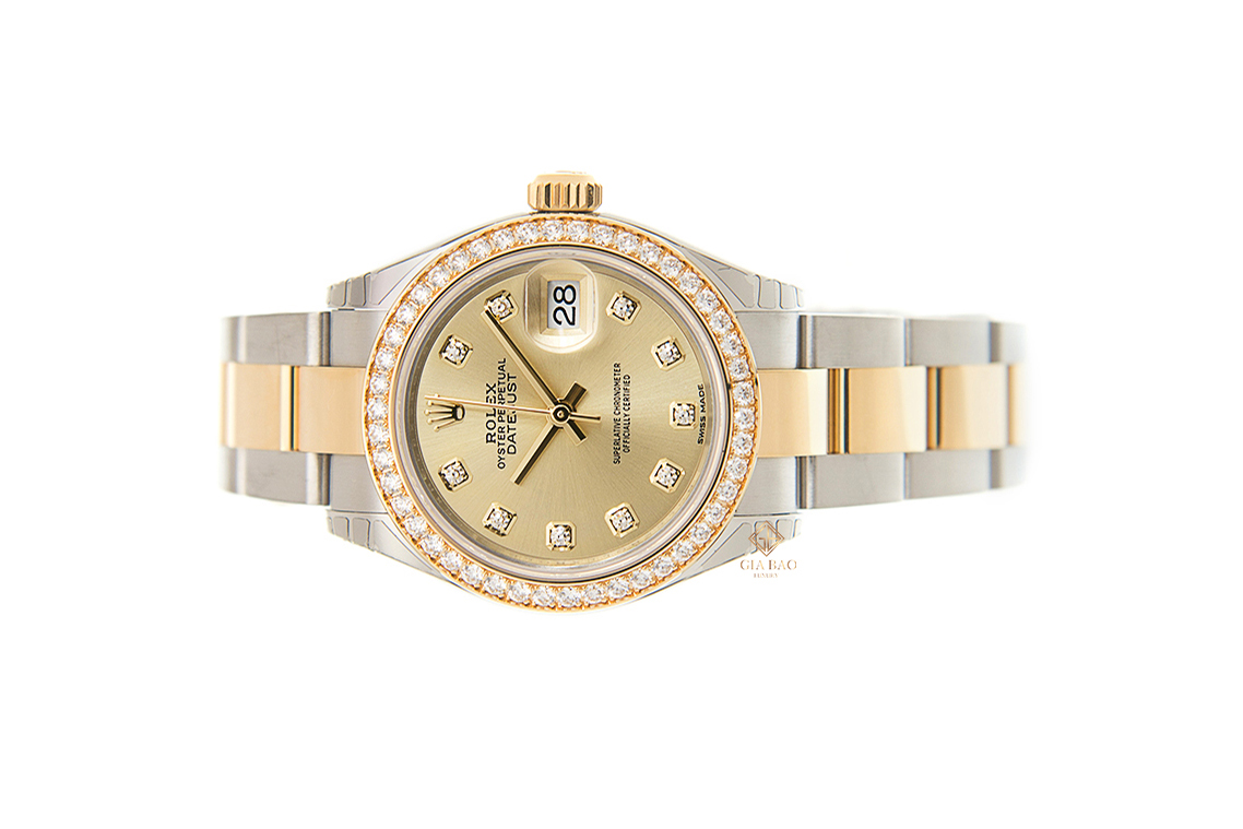 Đồng Hồ Rolex Lady-Datejust 28 279383RBR Mặt Số Vàng Champagne Nạm Kim Cương Dây Đeo Oyster