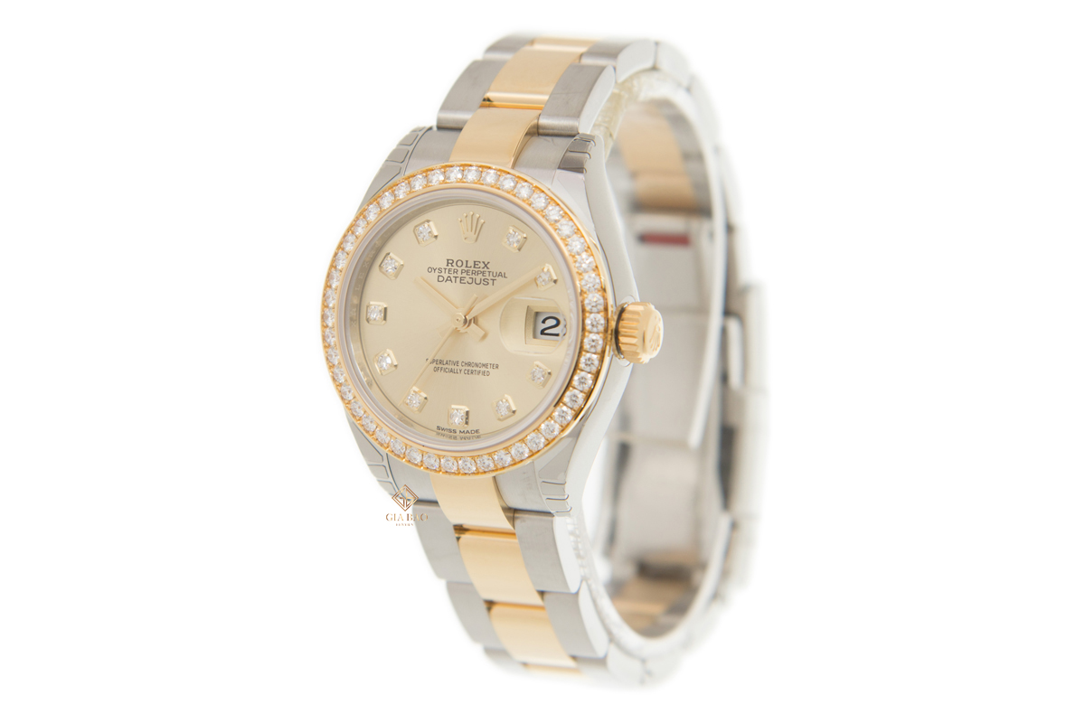 Đồng Hồ Rolex Lady-Datejust 28 279383RBR Mặt Số Vàng Champagne Nạm Kim Cương Dây Đeo Oyster