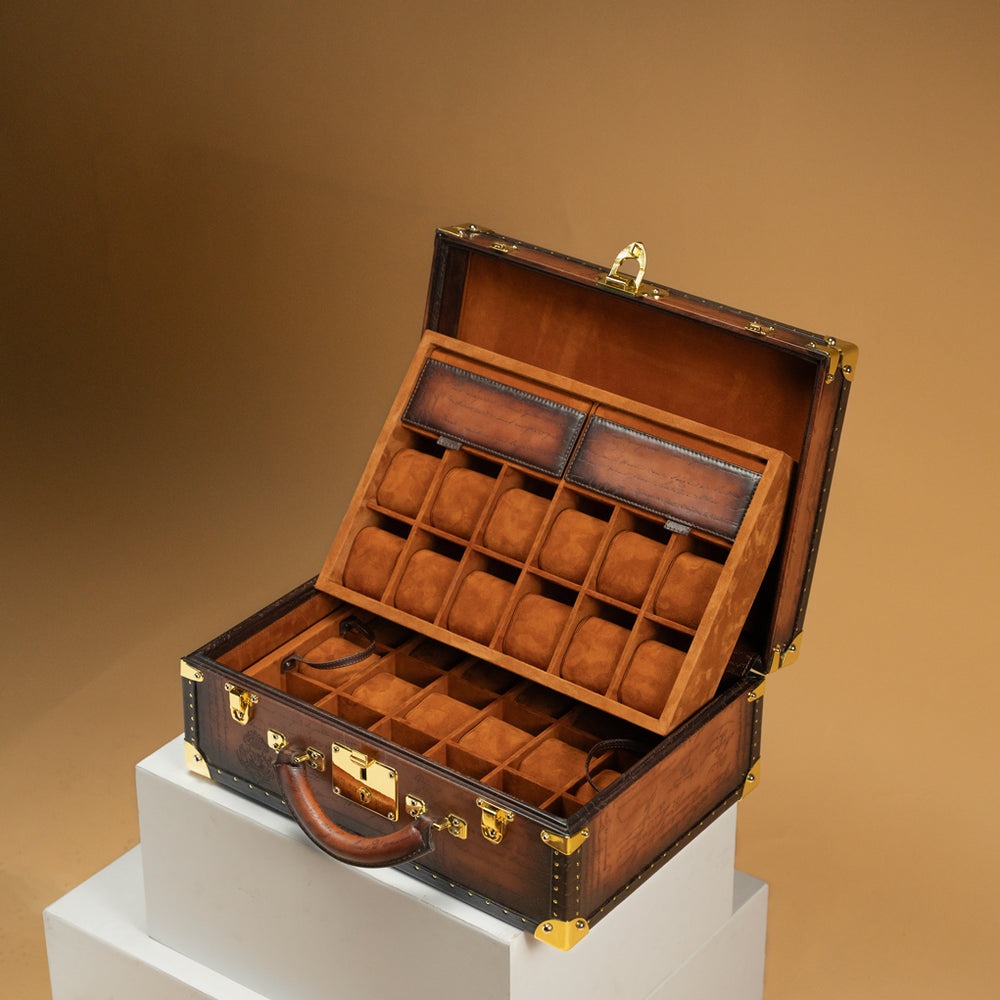 Hộp đựng đồng hồ Bosphorus Leather PARCHMENT PATINA LIGHT TAN 30 Ngăn
