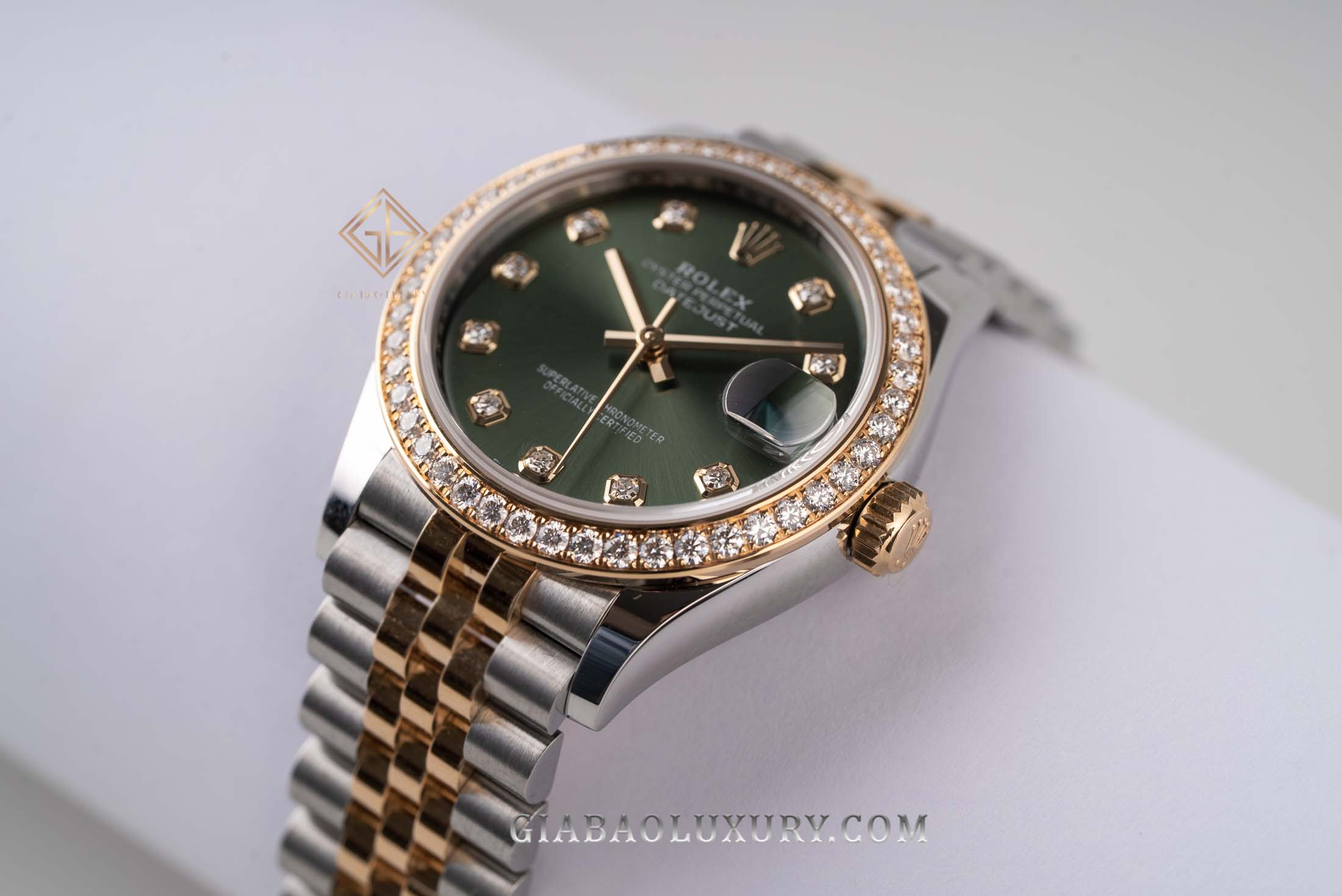 Đồng Hồ Rolex Datejust 31 278383RBR Mặt Số Xanh Oliu Nạm Kim Cương