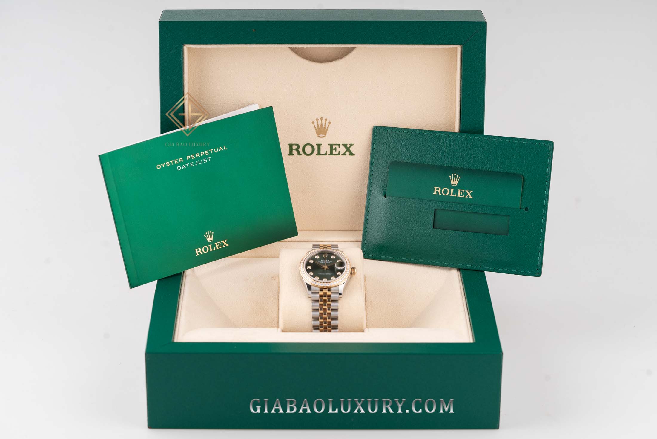 Đồng Hồ Rolex Datejust 31 278383RBR Mặt Số Xanh Oliu Nạm Kim Cương