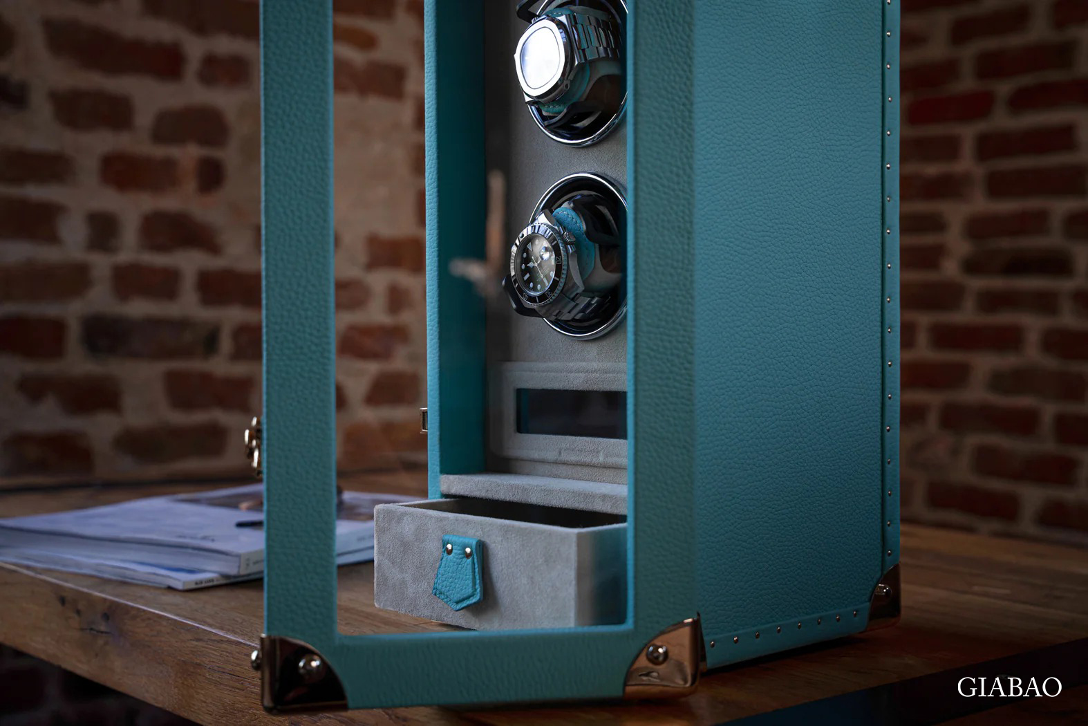 Hộp quay đồng hồ Bosphorus Leather TOGO TIFFANY BLUE