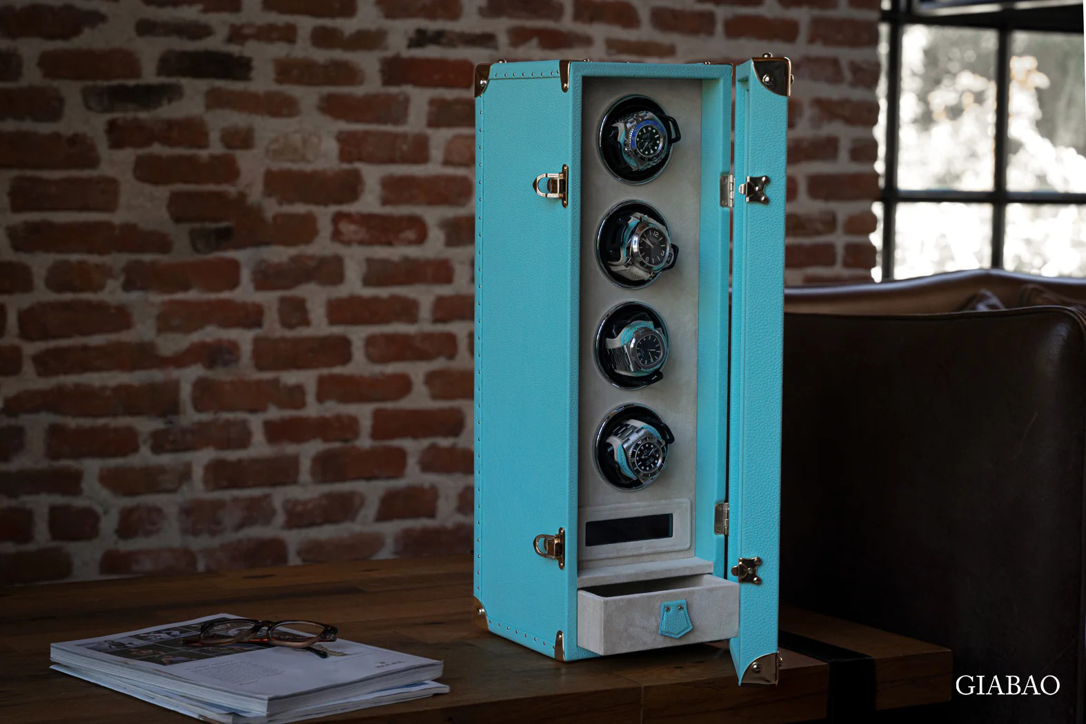 Hộp quay đồng hồ Bosphorus Leather TOGO TIFFANY BLUE