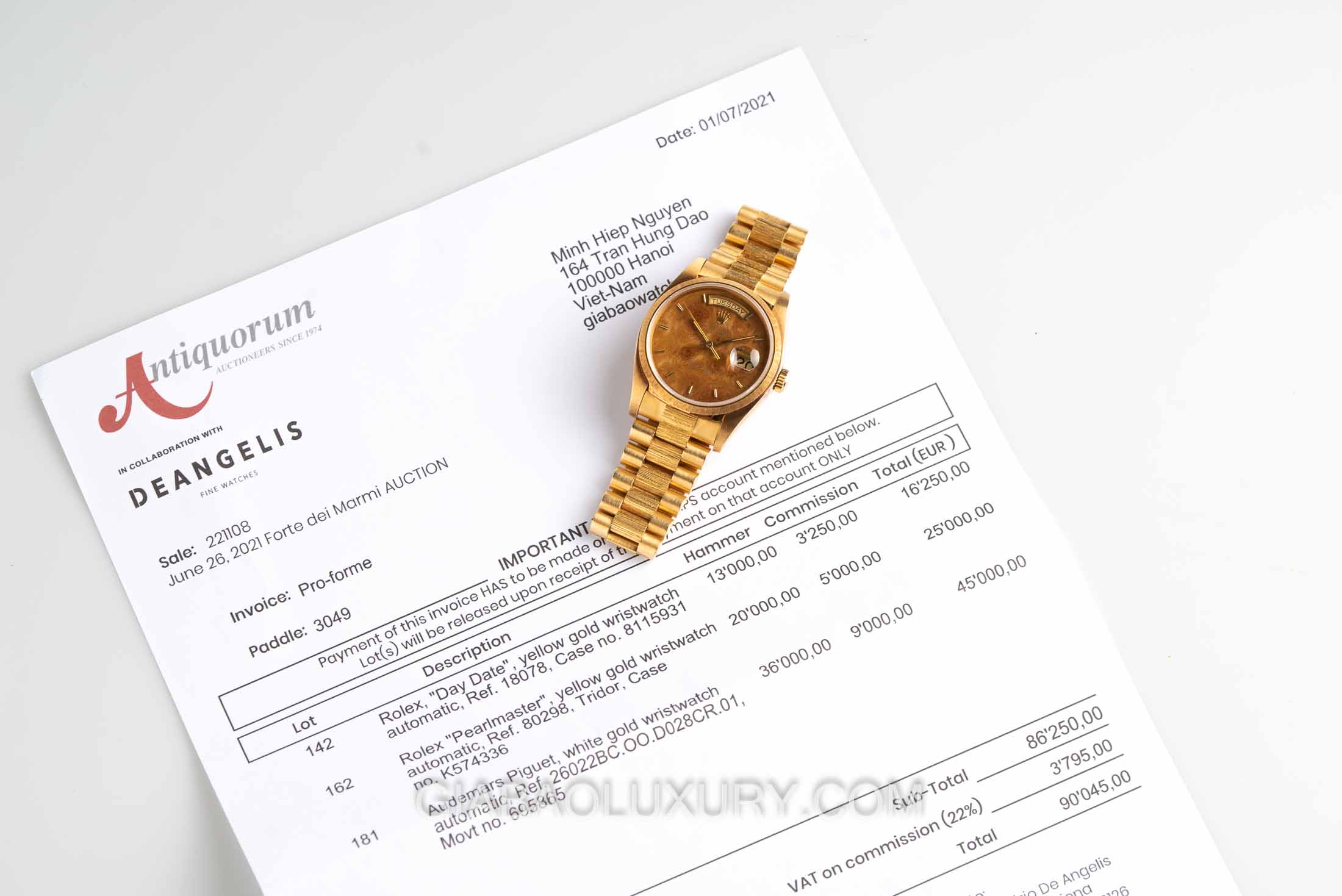Đồng hồ Rolex Day-Date 18078 Mặt Số Gỗ