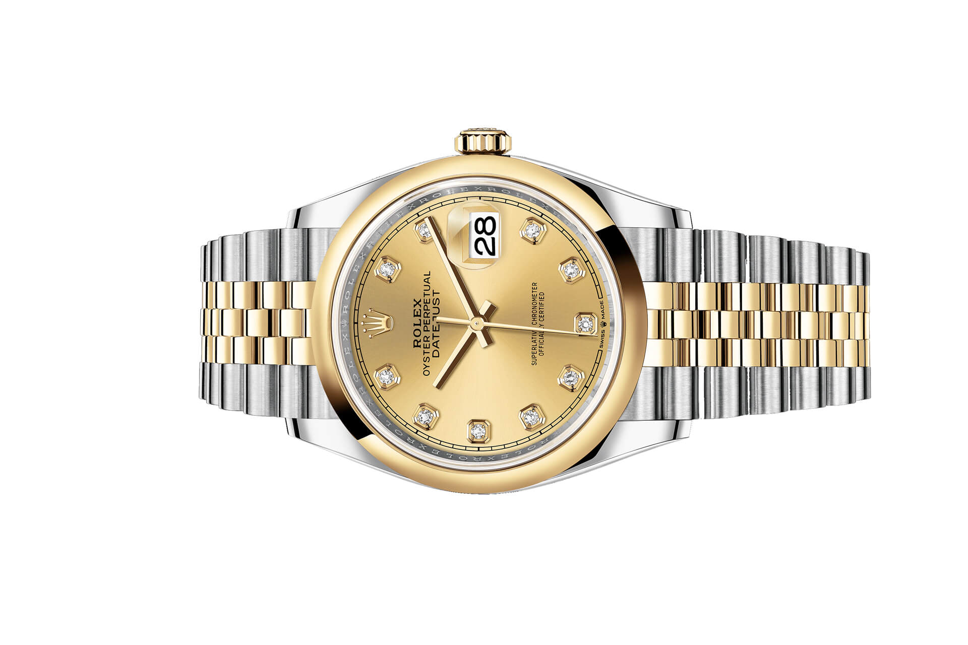 Đồng Hồ Rolex Datejust 36 126203 Mặt Số Vàng Champagne Nạm Kim Cương