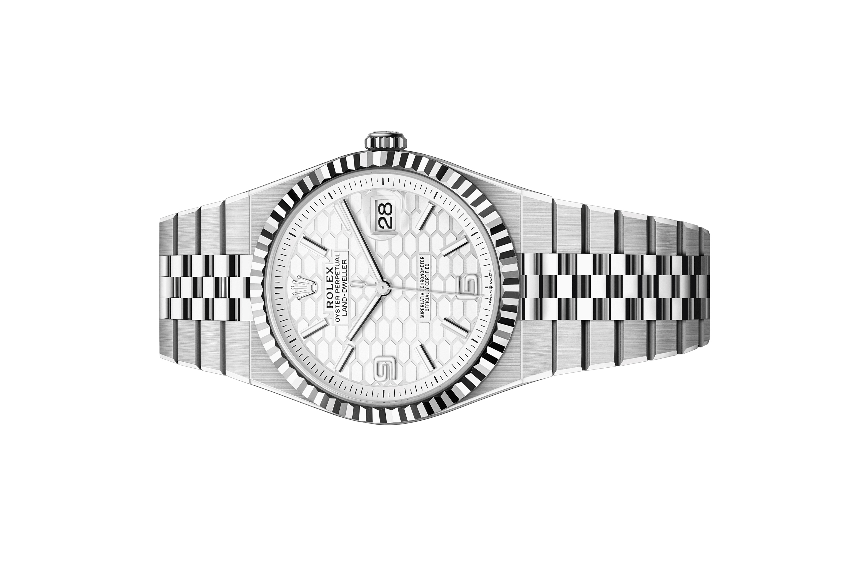 Đồng Hồ Rolex Land-Dweller 36 127234 Mặt Số Trắng Họa Tiết Tổ Ong