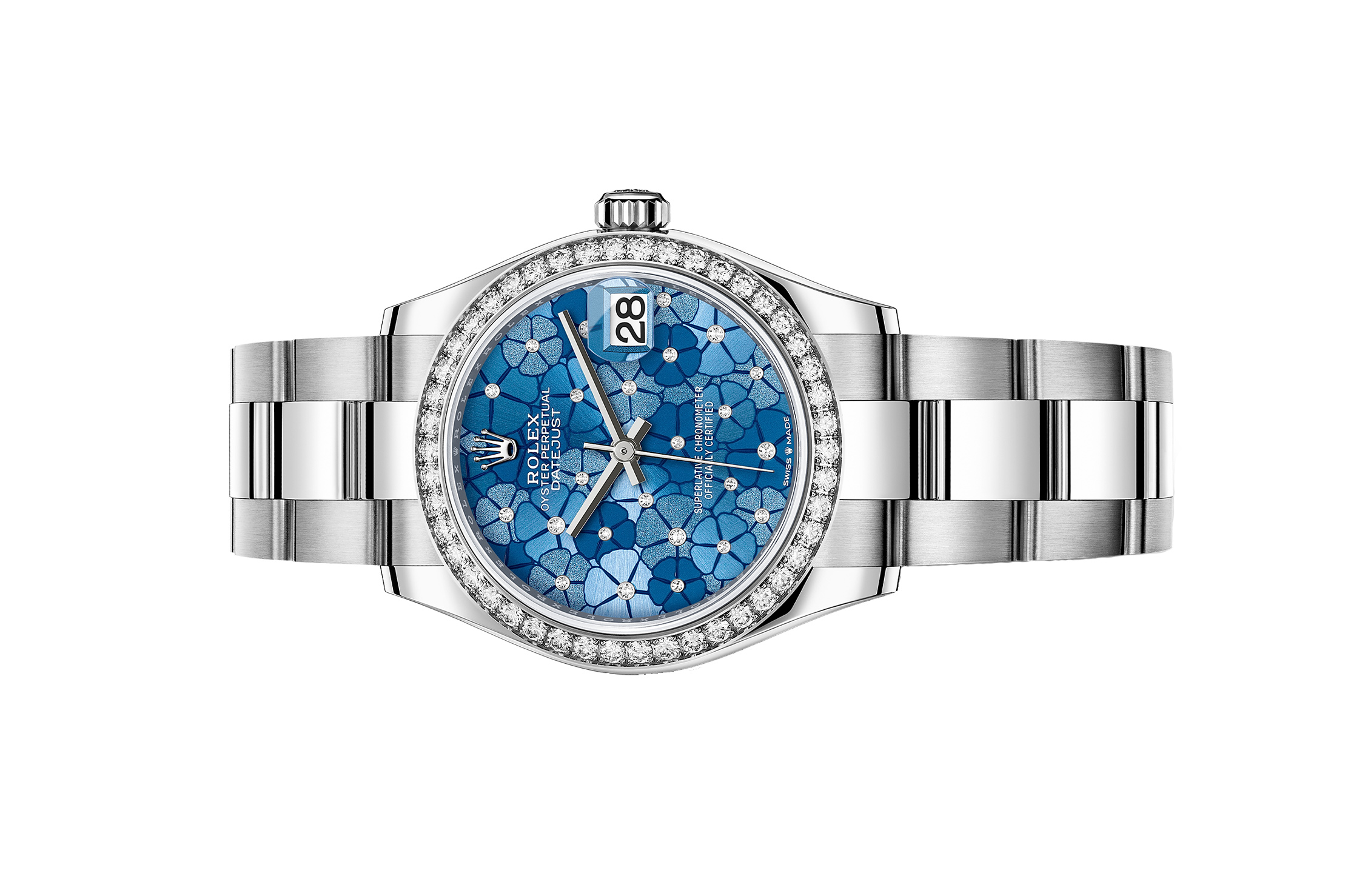 Đồng Hồ Rolex Datejust 31 278384RBR Mặt Số Họa Tiết Hoa Xanh Dương Dây Đeo Oyster