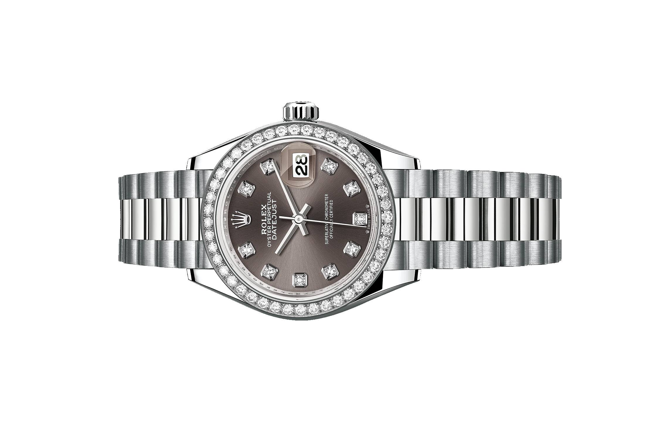 Đồng Hồ Rolex Lady-Datejust 279139RBR Mặt Số Xám Đậm Cọc Số Nạm Kim Cương