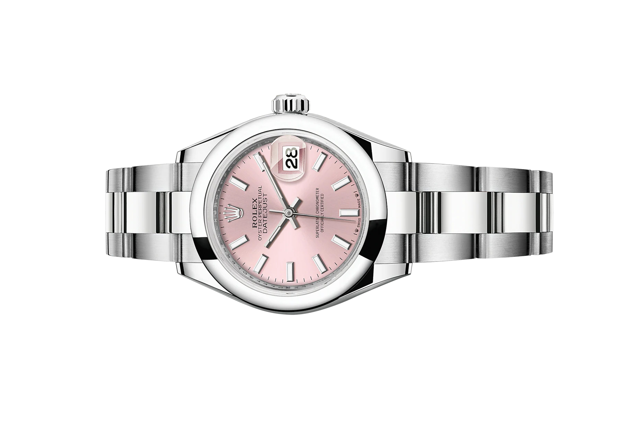 Đồng Hồ Rolex Lady-Datejust 28 279160 Mặt Số Hồng Cọc Số Dạ Quang Dây Đeo Oyster