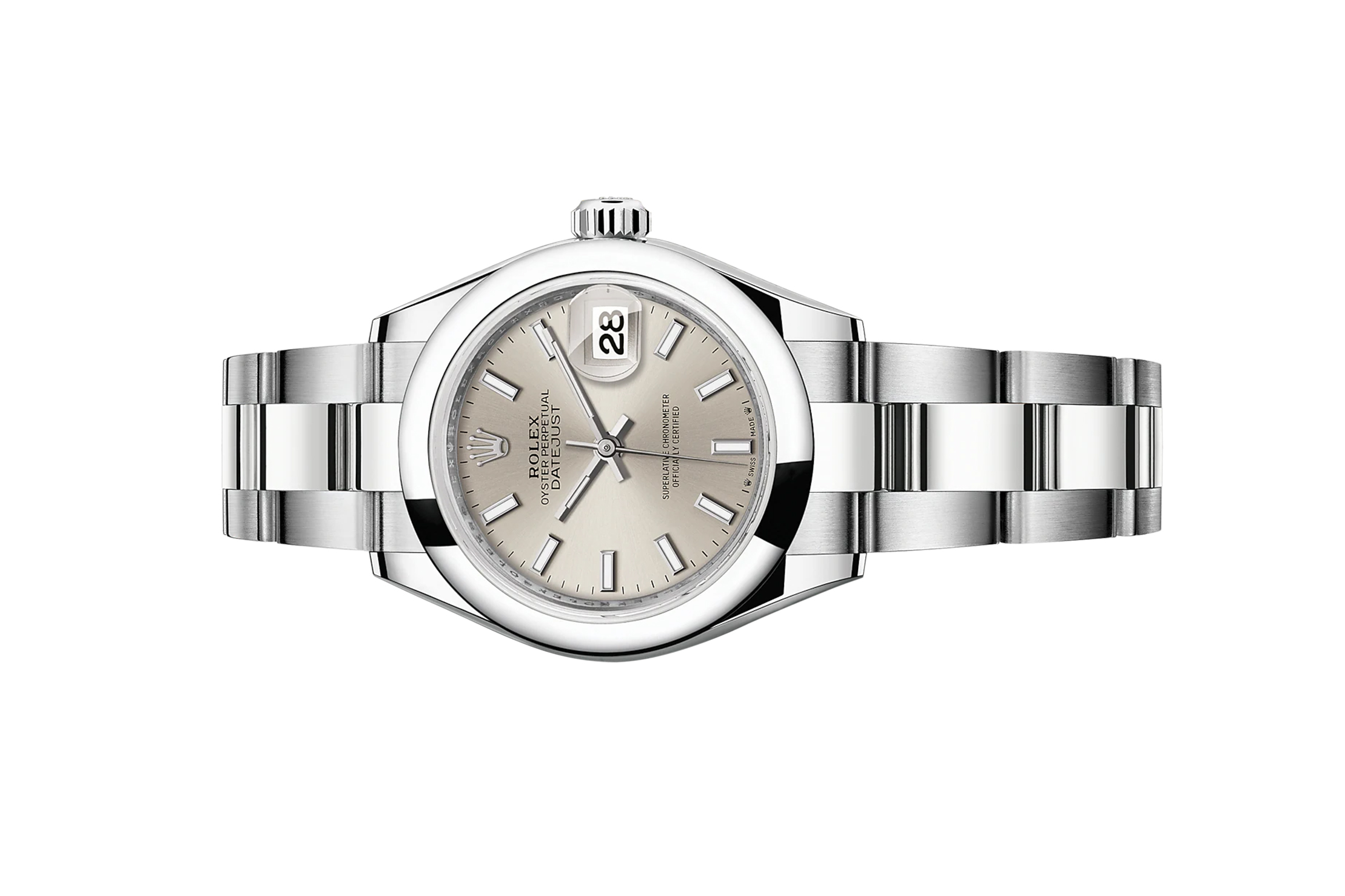 Đồng Hồ Rolex Lady-Datejust 28 279160 Mặt Số Bạc Cọc Dạ Quang Dây Đeo Oyster