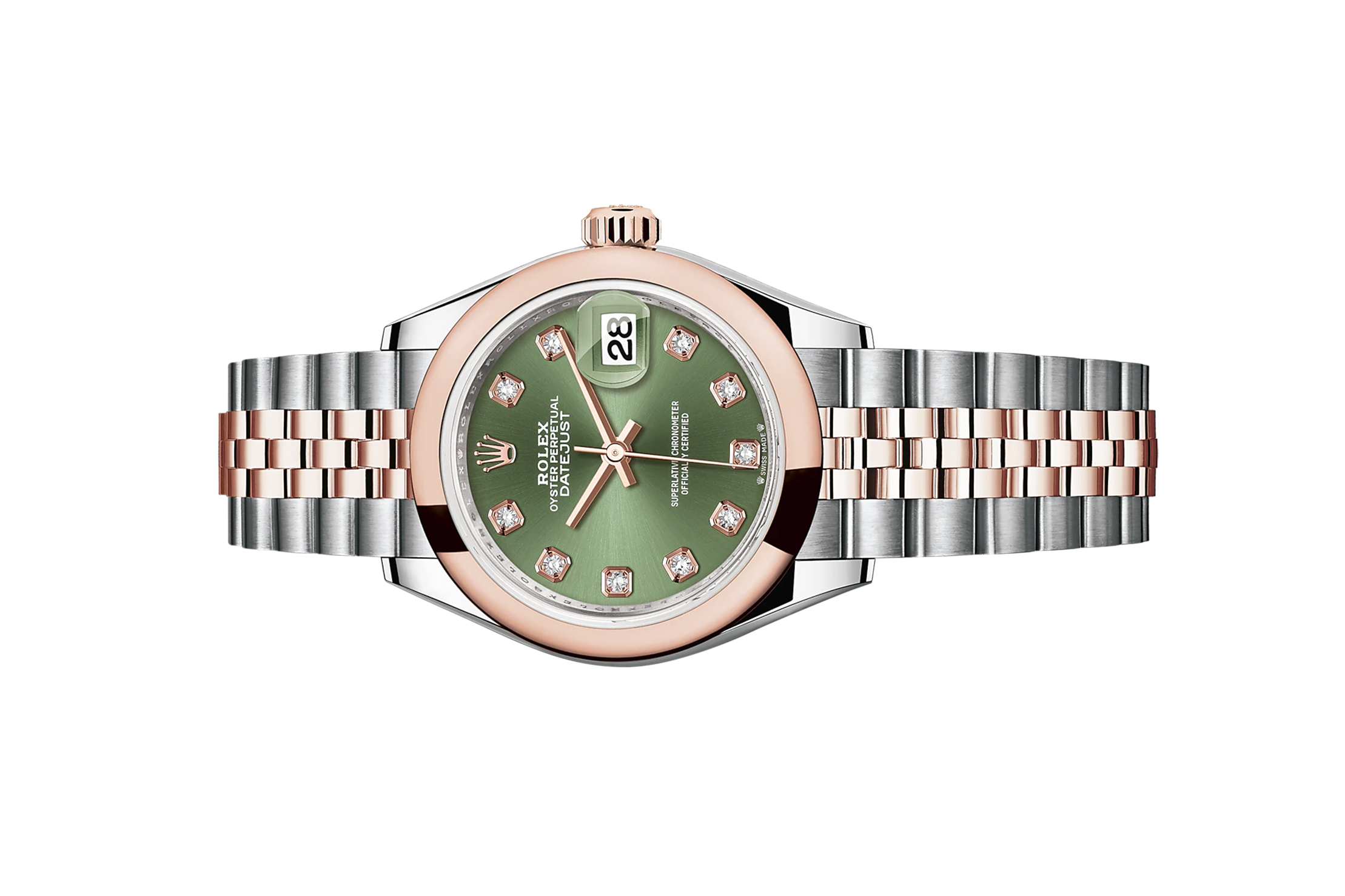 Đồng Hồ Rolex Lady-Datejust 279161 Mặt Số Xanh Oliu Cọc Số Nạm Kim Cương