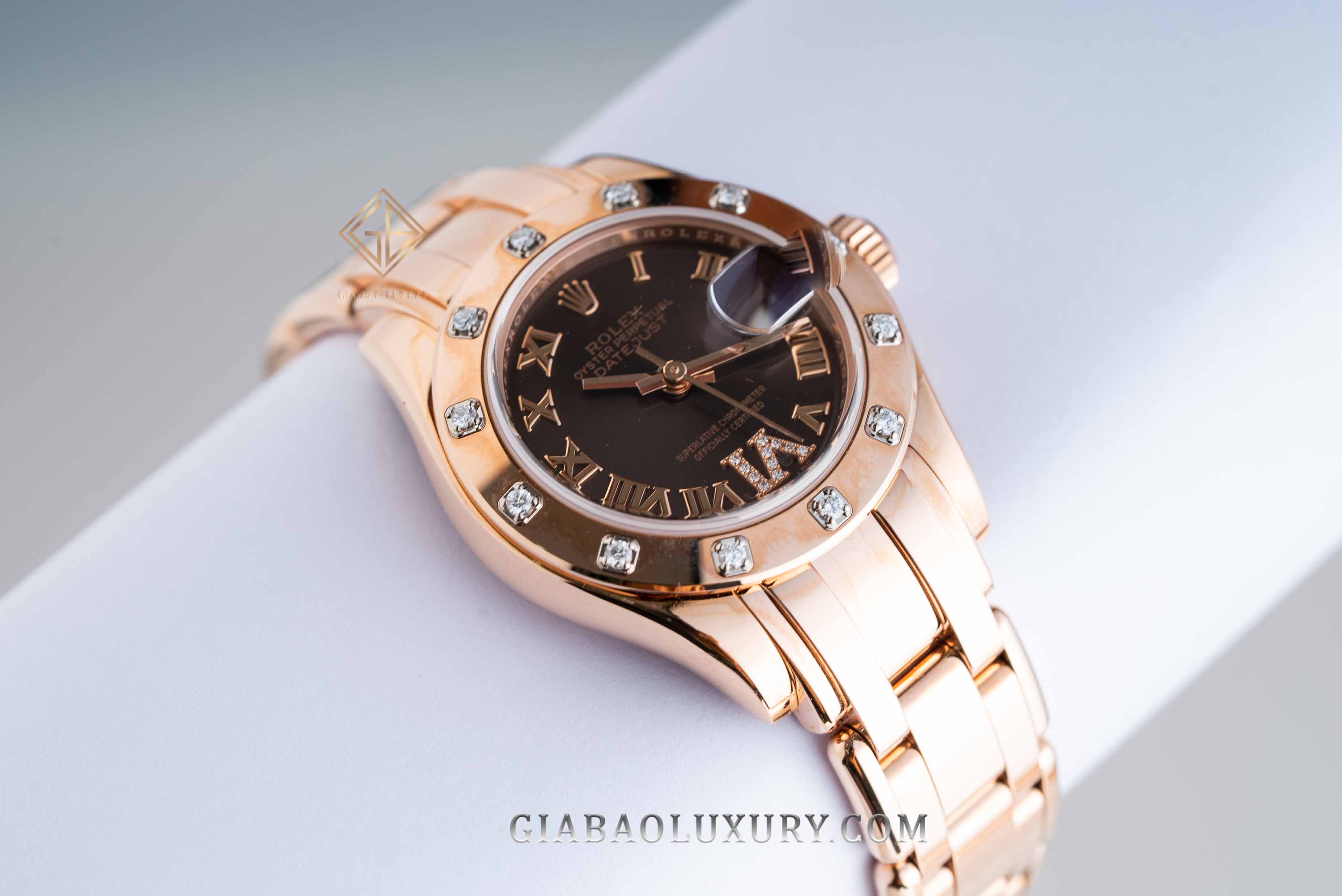 Đồng Hồ Rolex Pearlmaster 29 80315 Mặt Số Chocolate Cọc Số La Mã