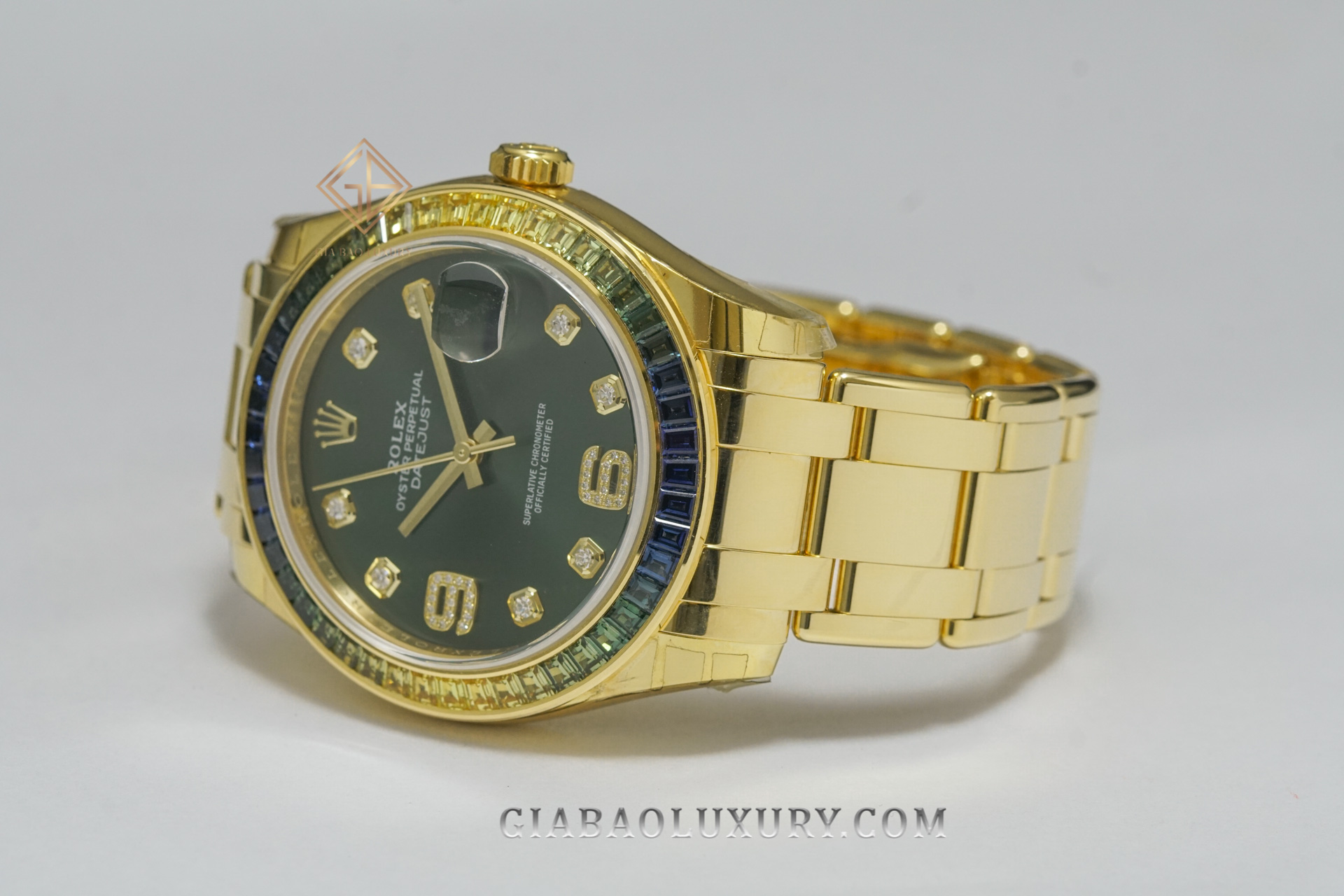 Đồng hồ Rolex Pearlmaster 39 86348SABLV Mặt Số Xanh Oliu