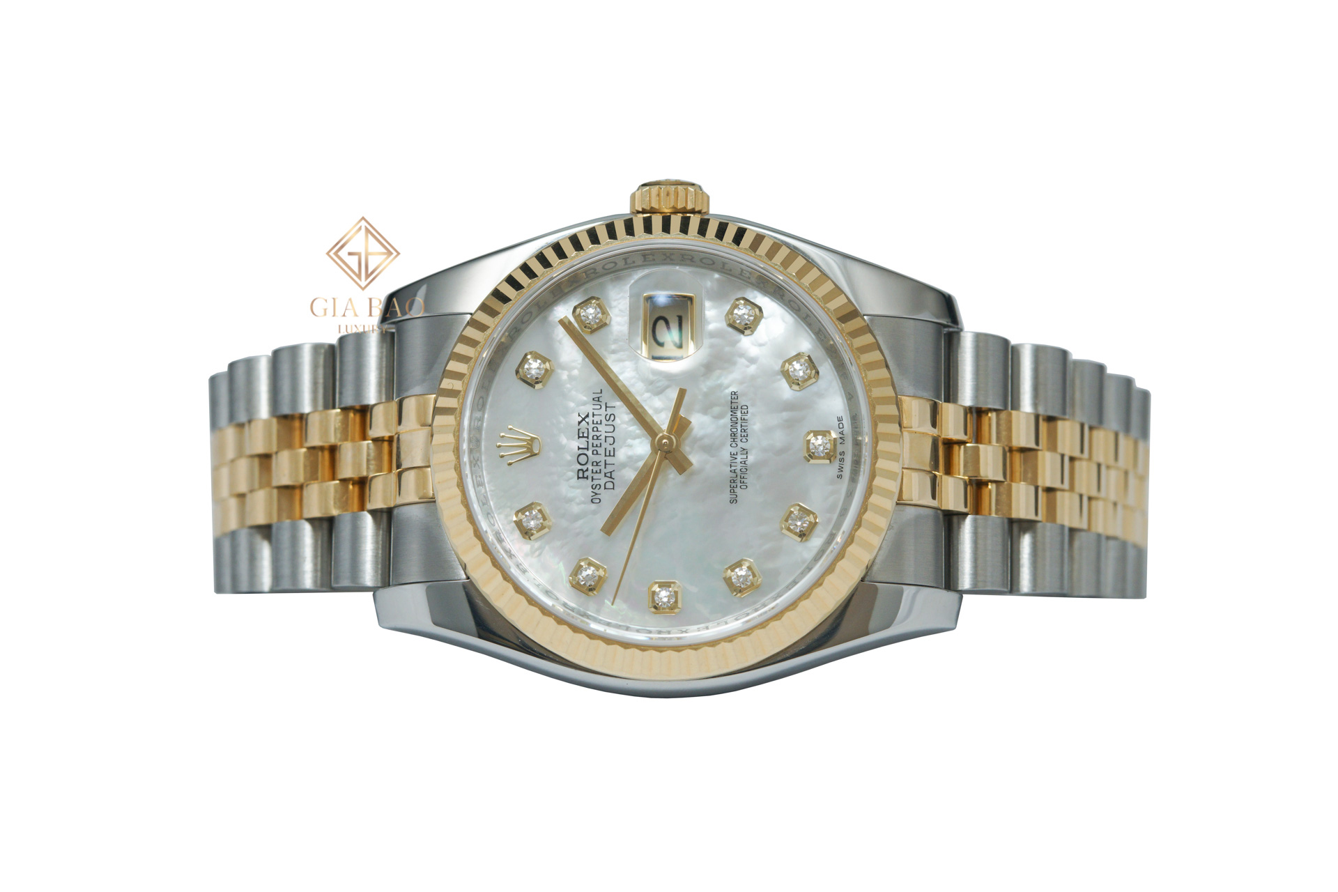 Đồng Hồ Rolex Datejust 36 116233 Mặt Số Vỏ Xà Cừ Trắng